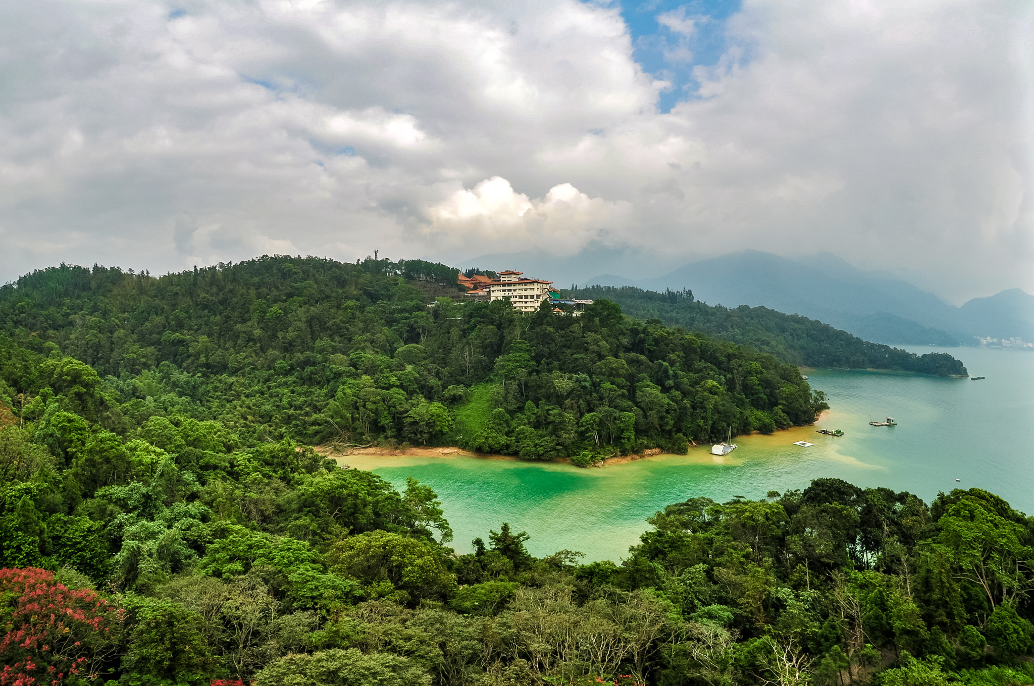 Nikon AF DX Fisheye-Nikkor 10.5mm F2.8G ED sample photo. View from hotel overlooking sun moon lake. photography