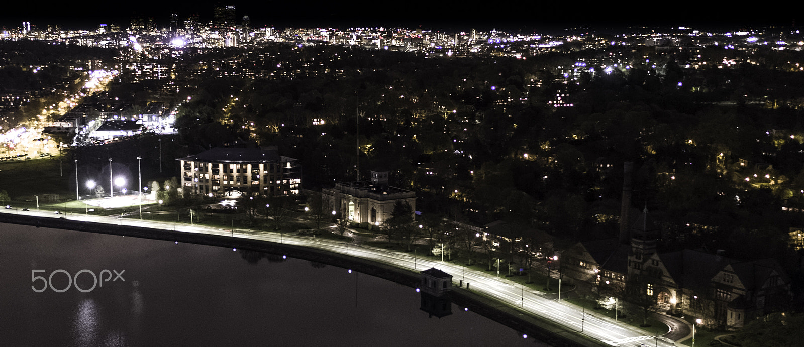 DJI FC550RAW sample photo. Boston skyline and waterwarks over chestnut hill reservoir photography