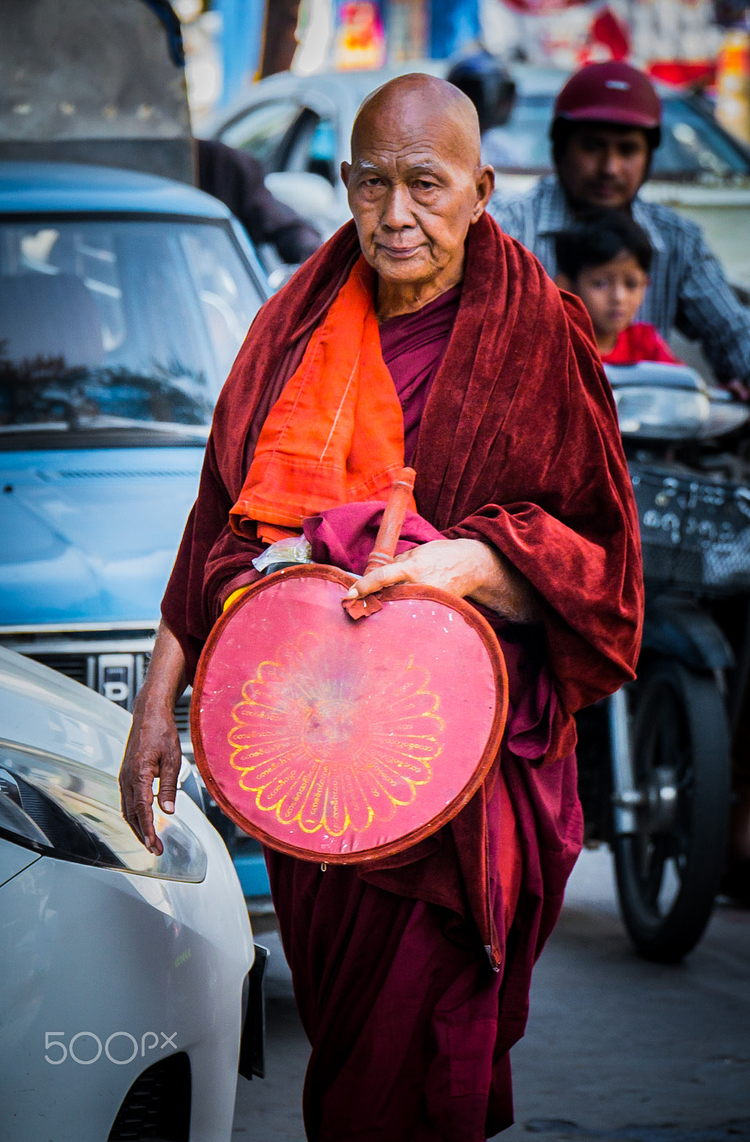 Panasonic Lumix G X Vario 35-100mm F2.8 OIS sample photo. Monk on the street photography