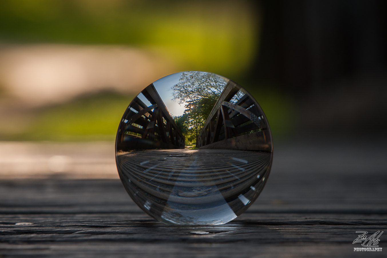 AF-S Zoom-Nikkor 80-200mm f/2.8D IF-ED sample photo. Wooden bridge through glass sphere photography