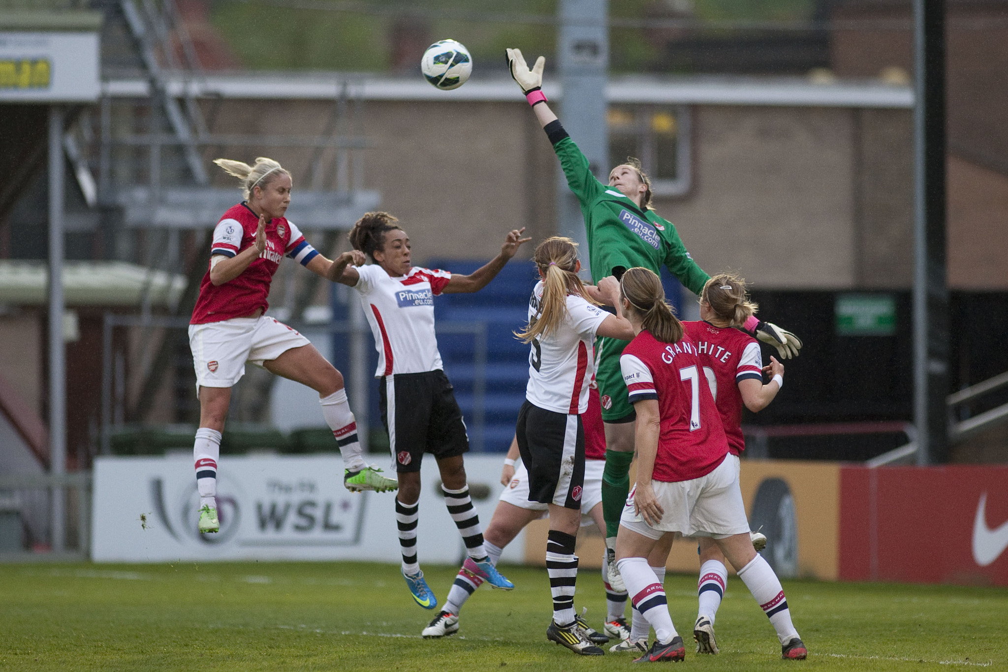 Canon EOS-1D Mark III + Canon EF 200mm f/1.8L sample photo. Some pressure on karen bardsley of lincoln 
- lincoln ladies vs arsenal ladies - fa womens super... photography