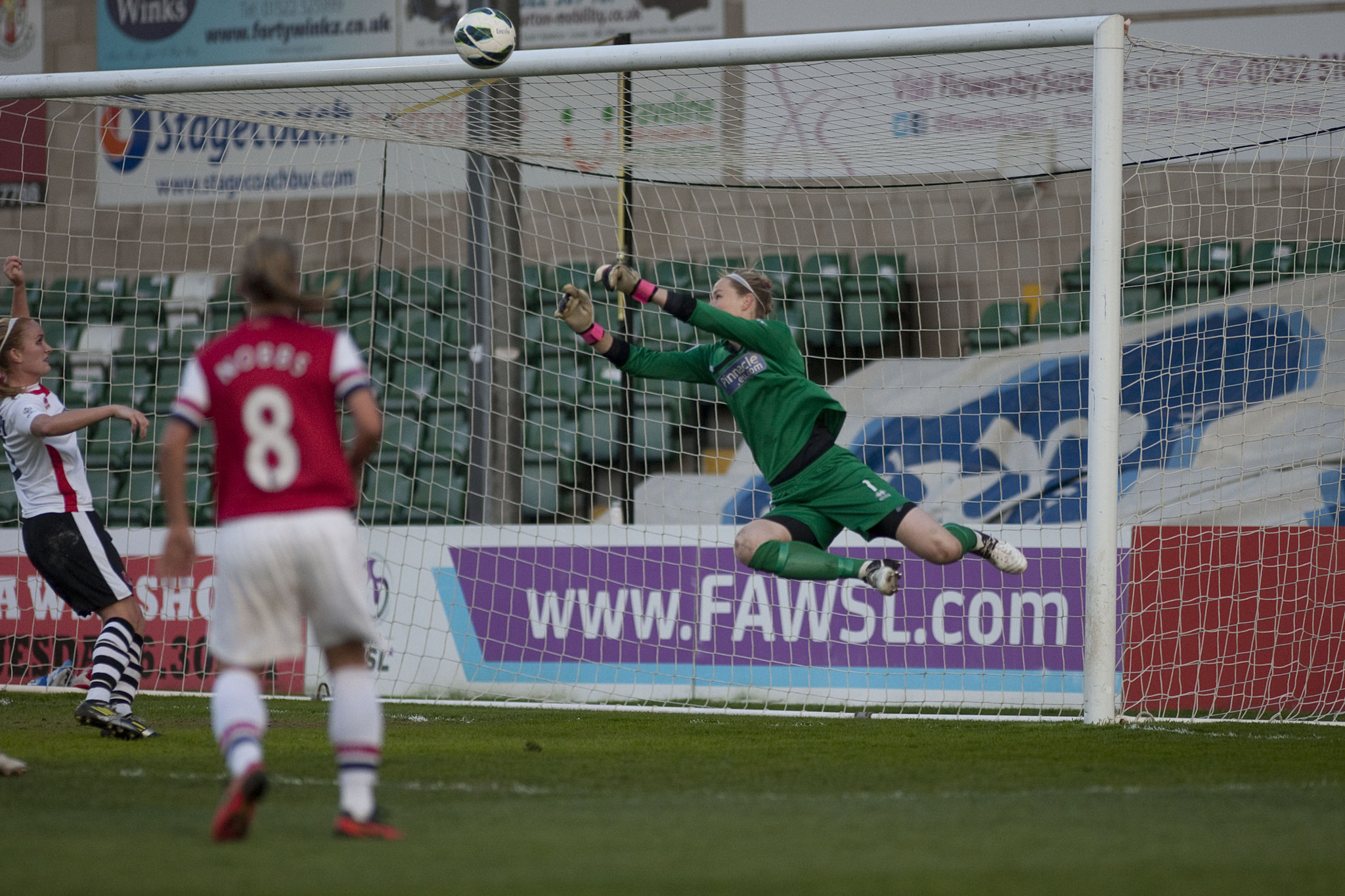 Canon EOS-1D Mark III + Canon EF 200mm f/1.8L sample photo. Karen bardsley (lincoln ladies) saves well
 - lincoln ladies vs arsenal ladies - fa womens super... photography