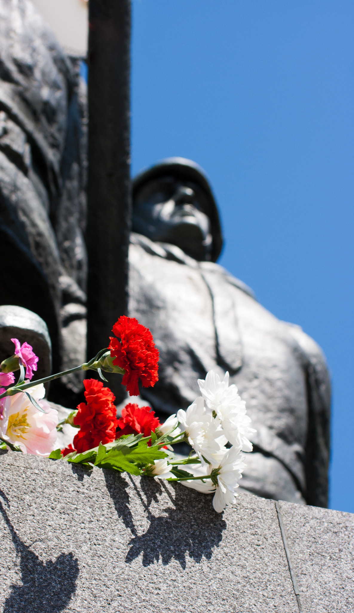 Canon EOS 400D (EOS Digital Rebel XTi / EOS Kiss Digital X) + Sigma 50-200mm F4-5.6 DC OS HSM sample photo. Flowers near the monument on victory day photography