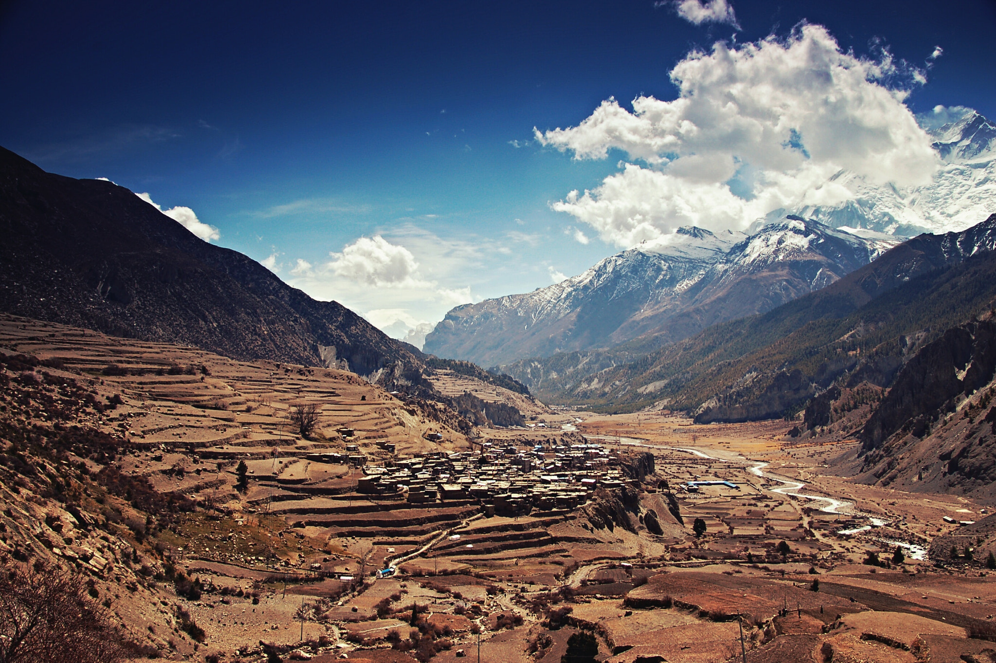 Nikon D50 sample photo. View of the annapurna area's capital city, manang  photography
