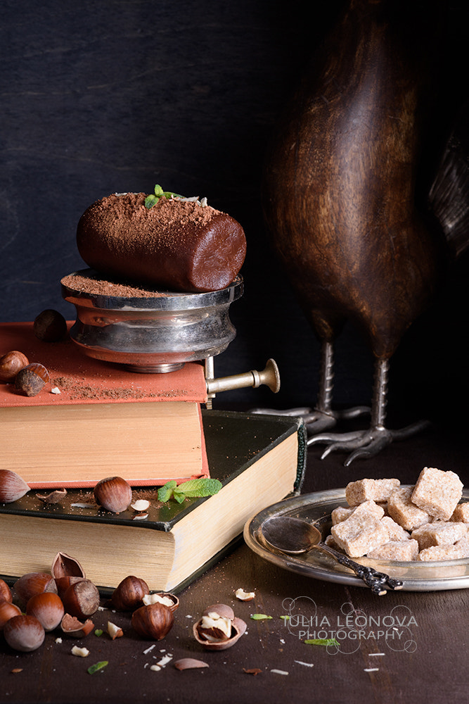 Chocolate dessert with hazelnuts.