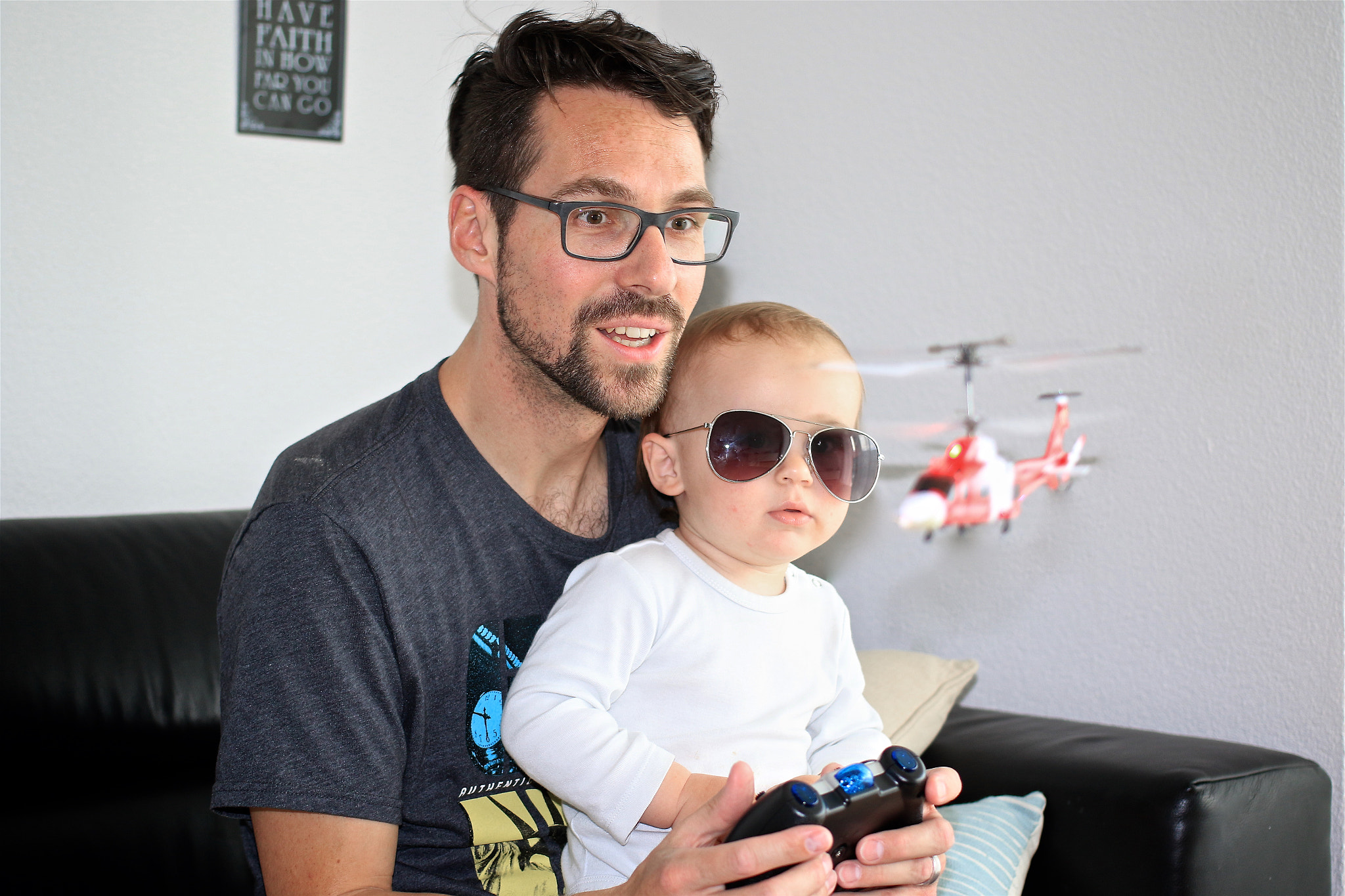 Canon EF 40mm F2.8 STM sample photo. Father and son with remote helicopter fun photography