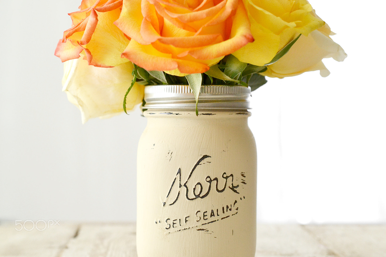 Nikon D3100 + AF Nikkor 70-210mm f/4-5.6D sample photo. Mason jar with roses photography