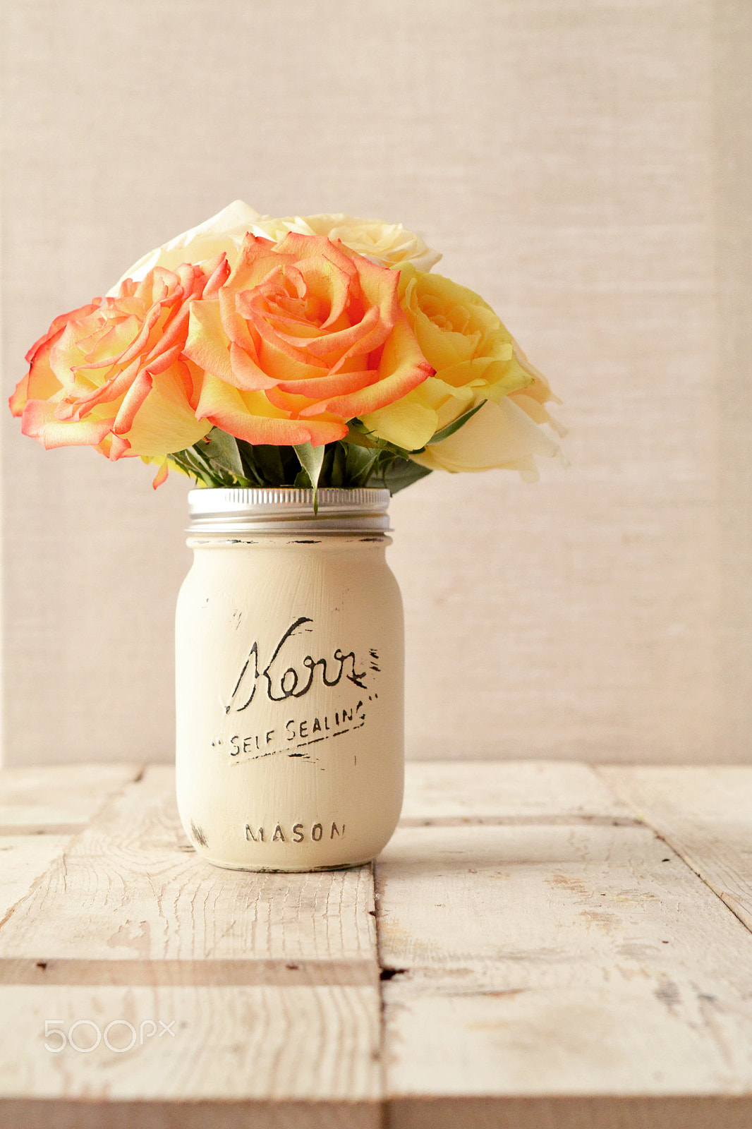 Nikon D3100 + Nikon AF Fisheye-Nikkor 16mm F2.8D sample photo. Roses in mason jar on wood table photography