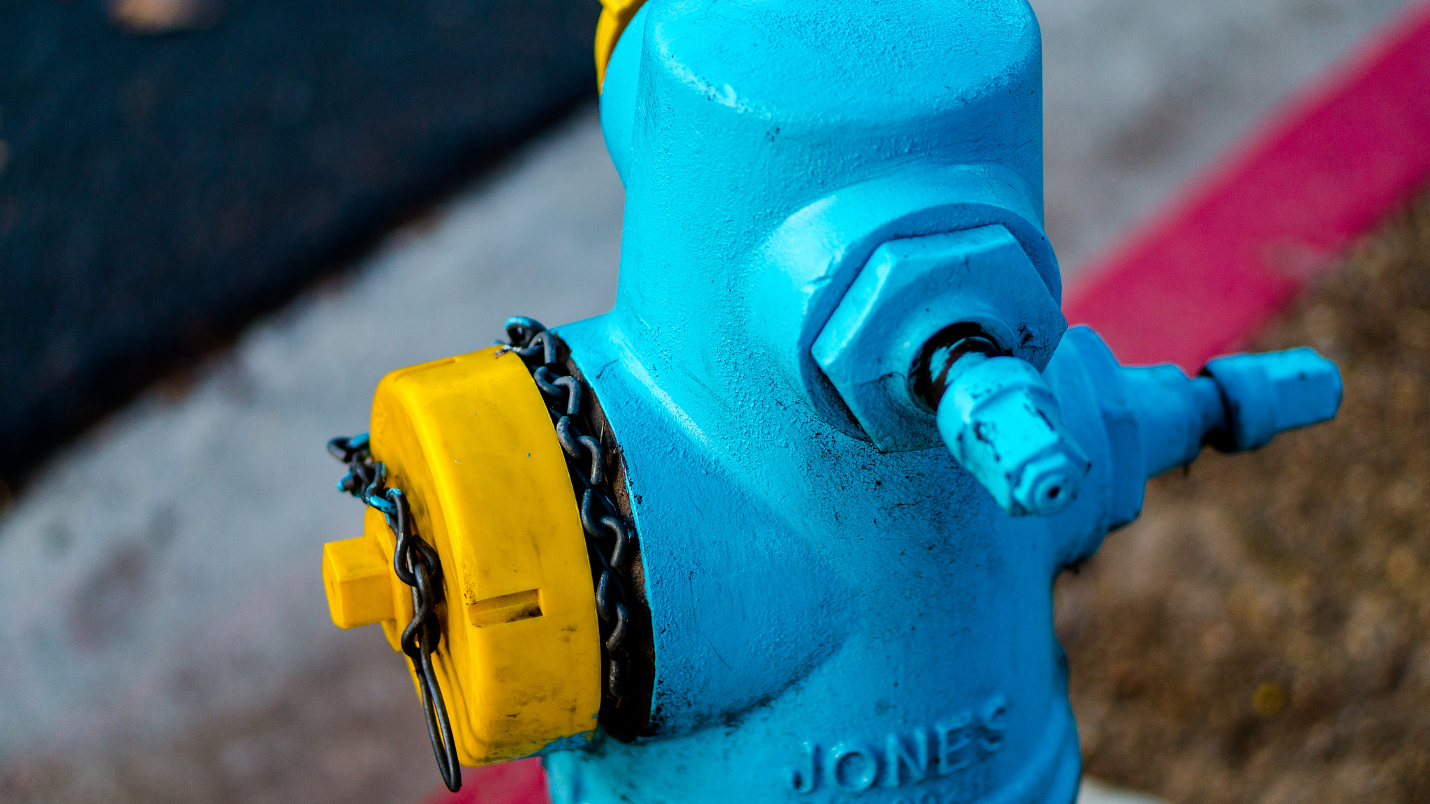 Sony Alpha a5000 (ILCE 5000) + E 50mm F1.8 OSS sample photo. Blue and yellow fire hydrant  photography