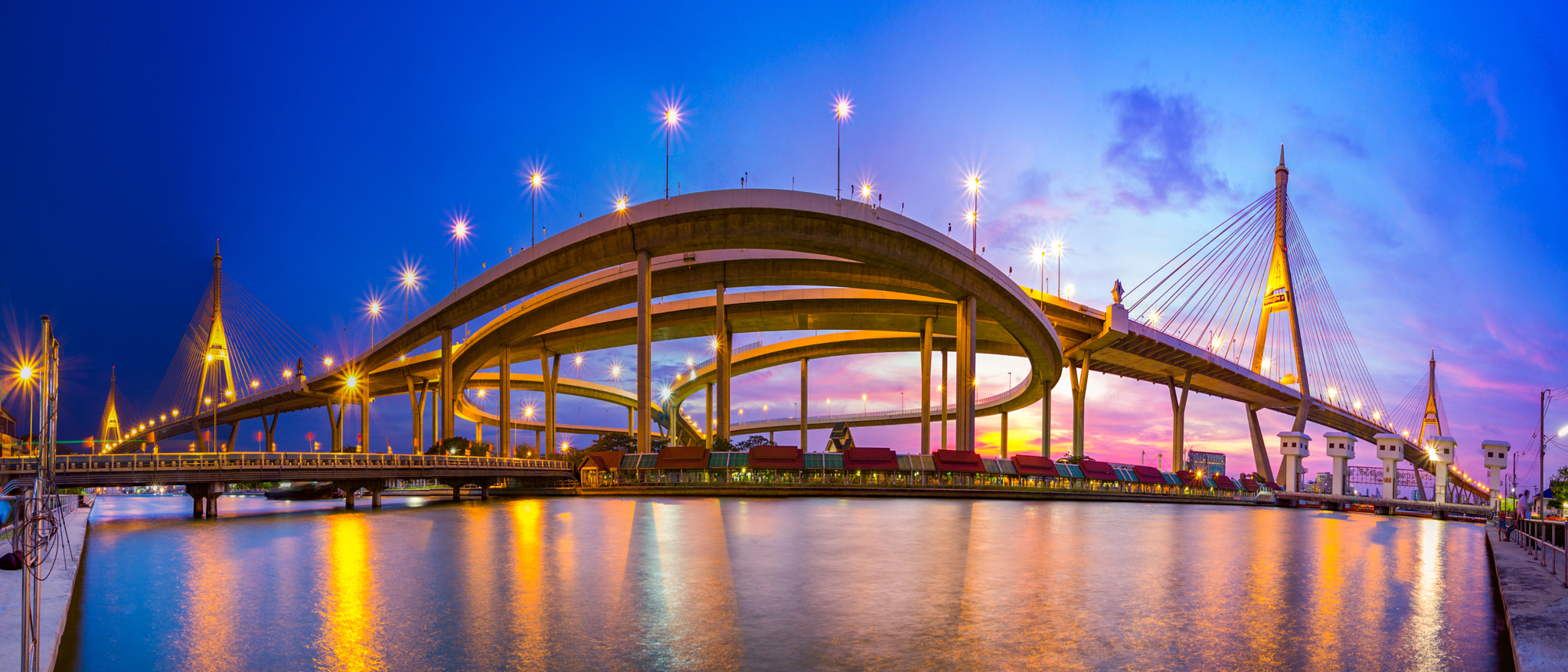 Olympus OM-D E-M5 + Panasonic Lumix G 14mm F2.5 ASPH sample photo. Bhumibol bridge (industrial ring road bridge) photography