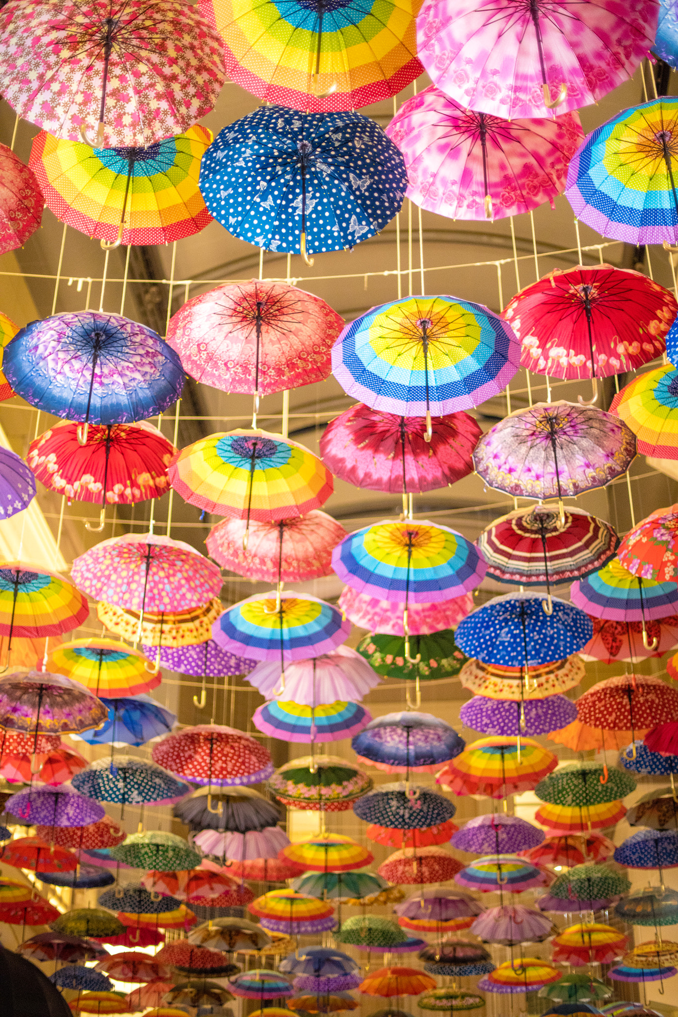 Canon EOS 5DS + Canon EF 50mm F1.4 USM sample photo. Colourful umbrellas in dubai mall photography