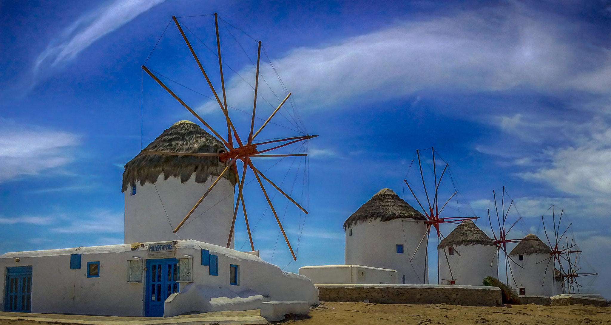 iPad Air back camera 3.3mm f/2.4 sample photo. Mykonos' windmills photography