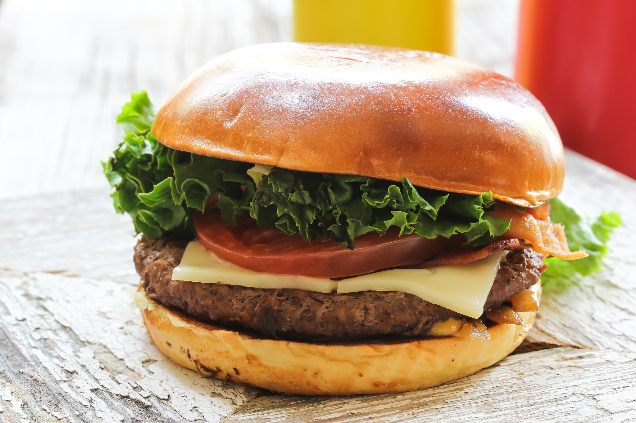 Classic beef burger, selective focus