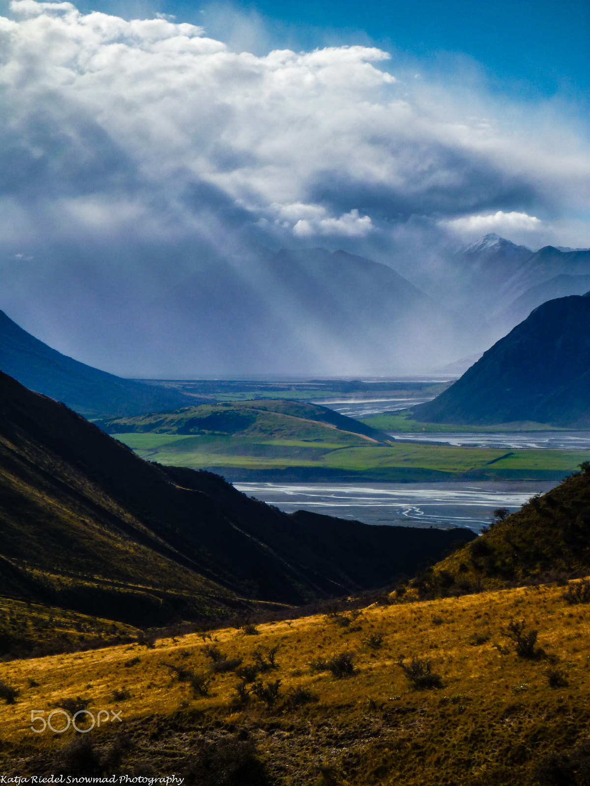 Panasonic DMC-FT4 sample photo. Rain on the rakaia river flats, new zealand photography