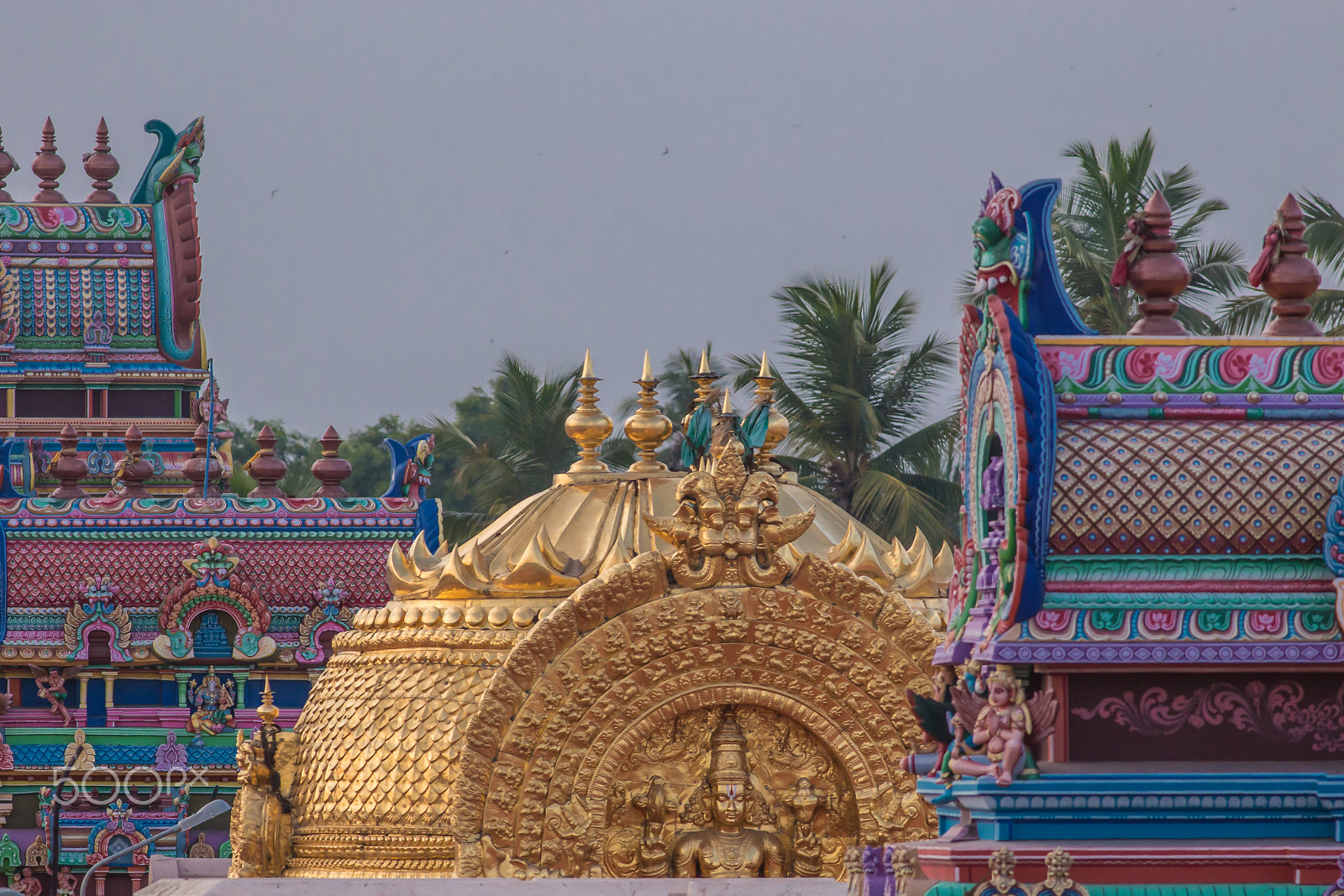 Canon EOS 6D + Canon EF 400mm F5.6L USM sample photo. The golden vimana of srirangam temple photography