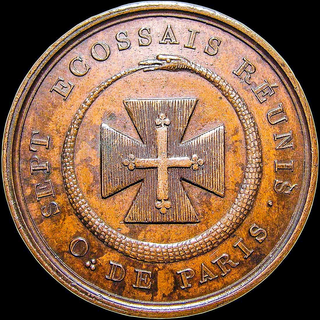 Olympus C5050Z sample photo. 1809 seven united scotchmen, france. copper, 29mm, masonic medal photography