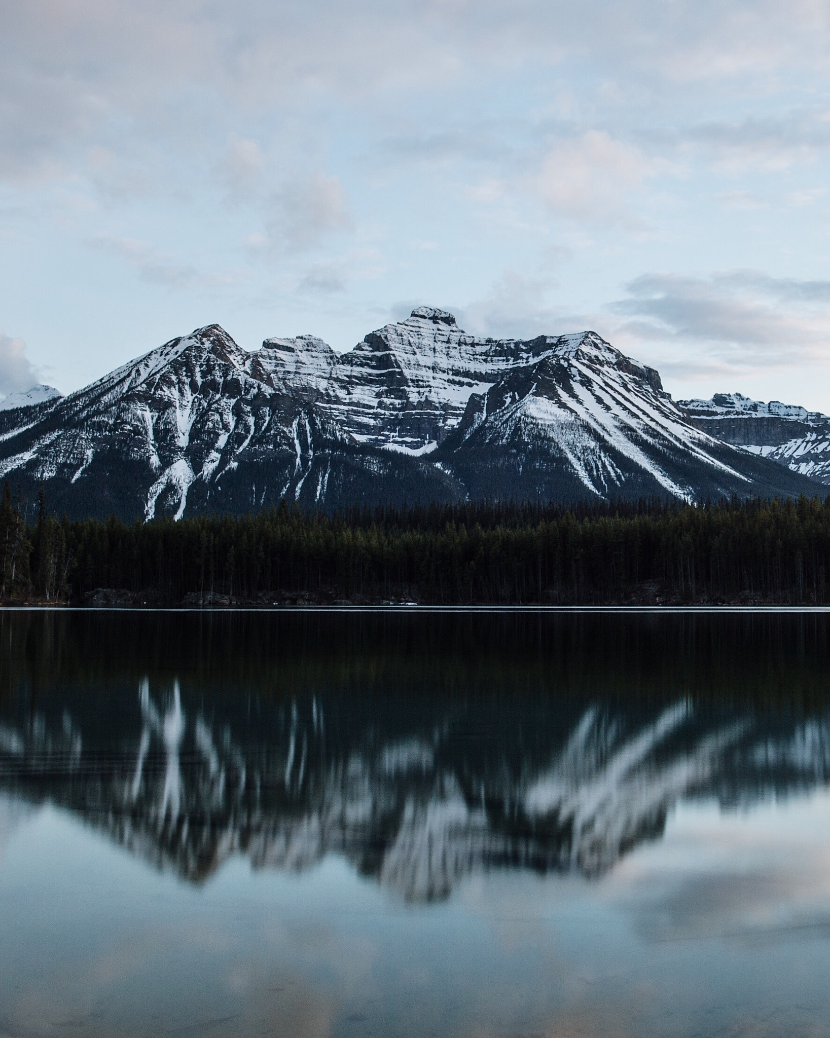 Nikon D4 + Nikon AF-S Nikkor 20mm F1.8G ED sample photo. Herbert lake. mount st piran. banff. alberta. photography