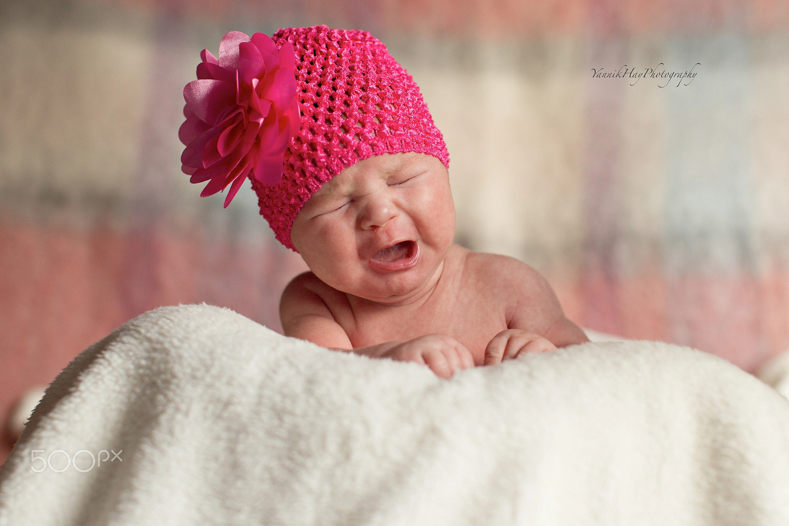 Canon EOS-1D Mark IV sample photo. Newborn with pink bonnet photography