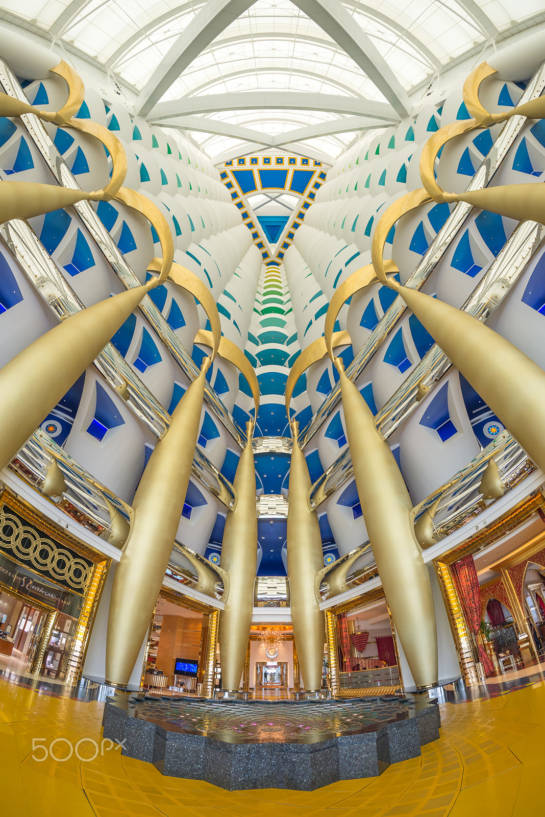 Samyang 12mm F2.8 ED AS NCS Fisheye sample photo. Golden interior of burj al arab photography