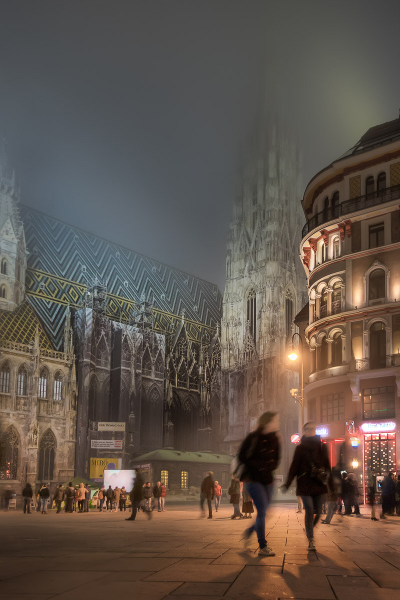 Sony a7R + Sony E 10-18mm F4 OSS sample photo. Vienna on a misty night photography