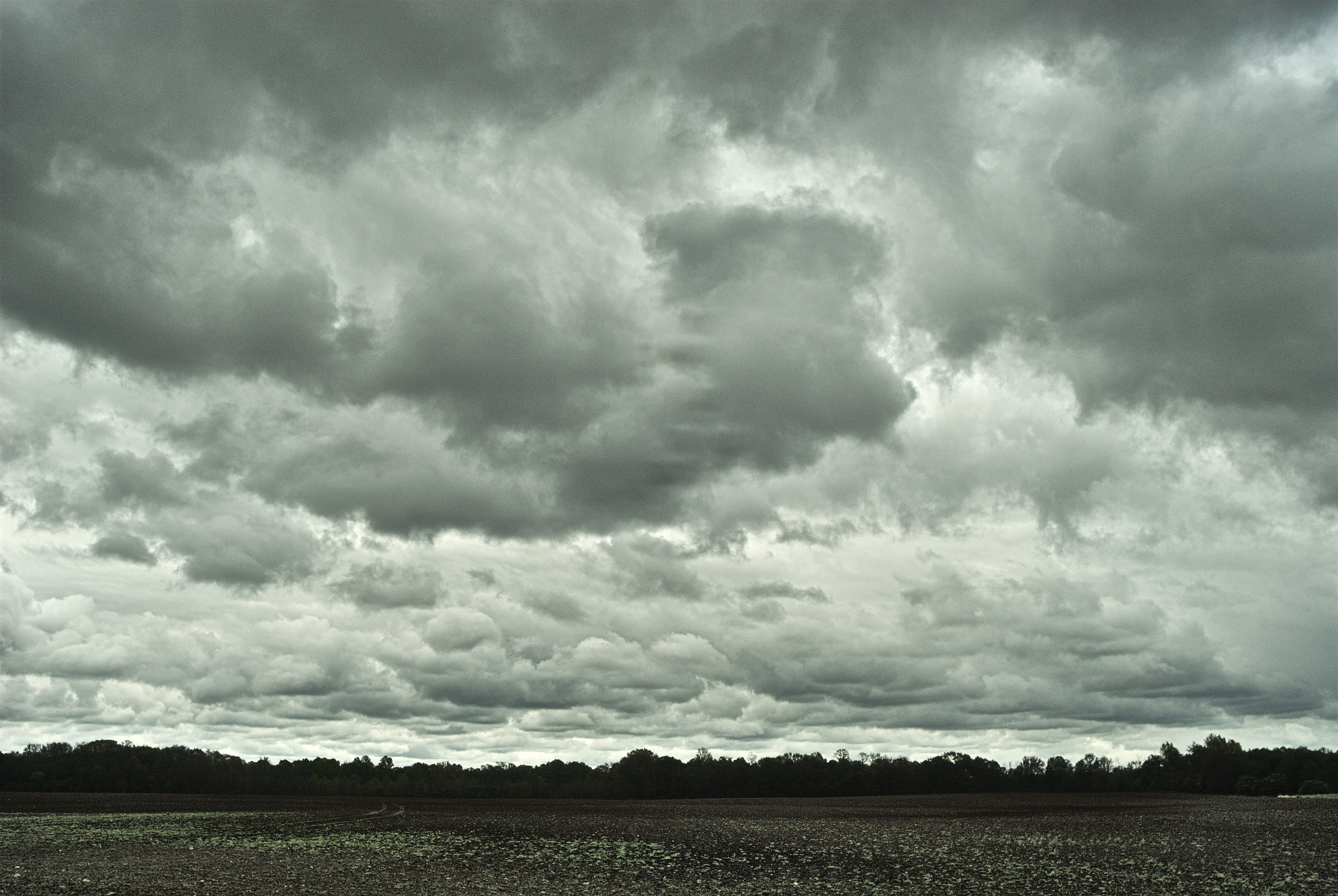 Soligor AF Zoom 19-35mm 1:3.5-4.5 MC sample photo. Grey clouds over fallow field photography
