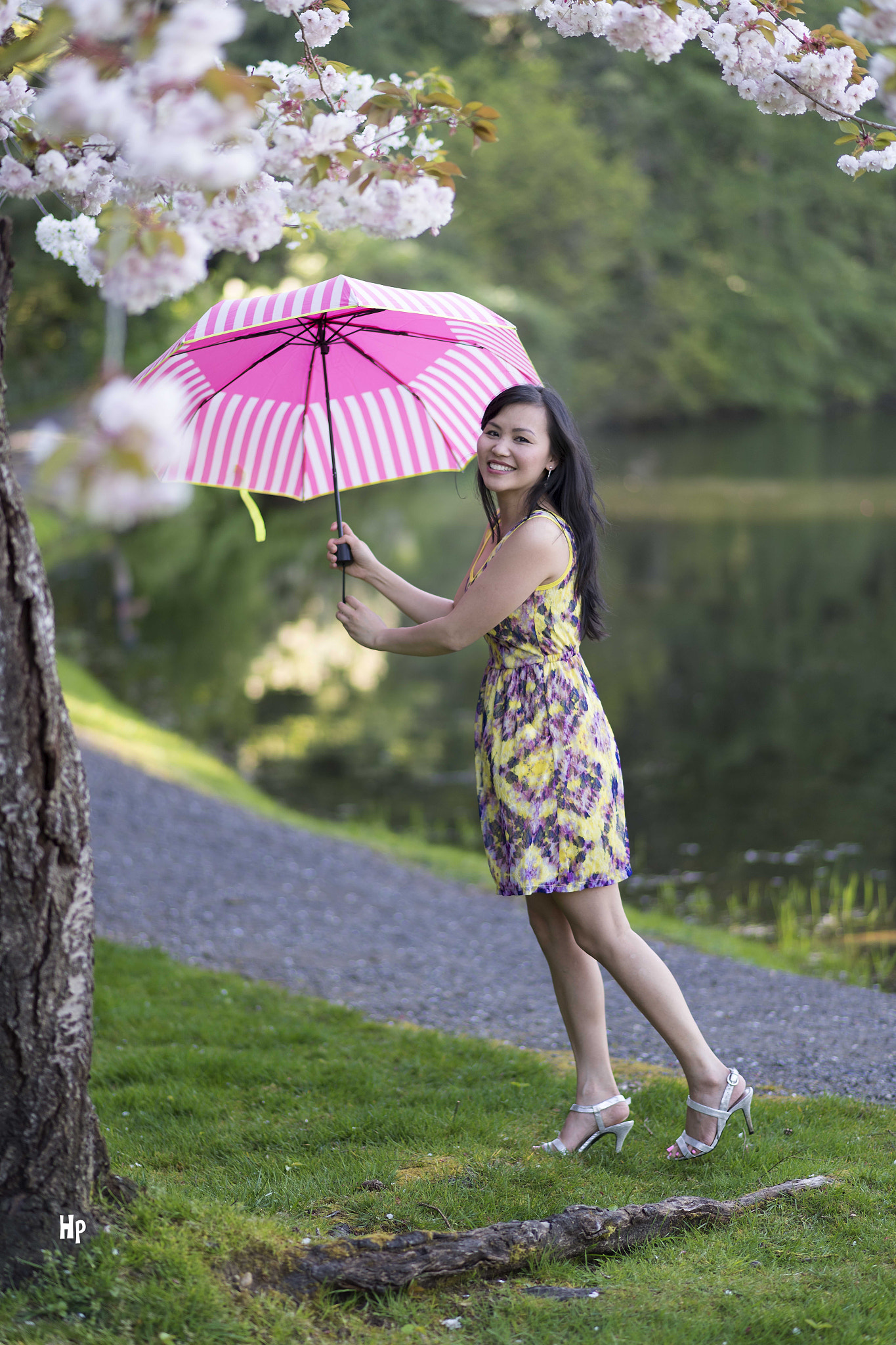 Nikon D5 + Nikon AF-S Nikkor 85mm F1.8G sample photo. Girl with umbrella under the cherry tree photography