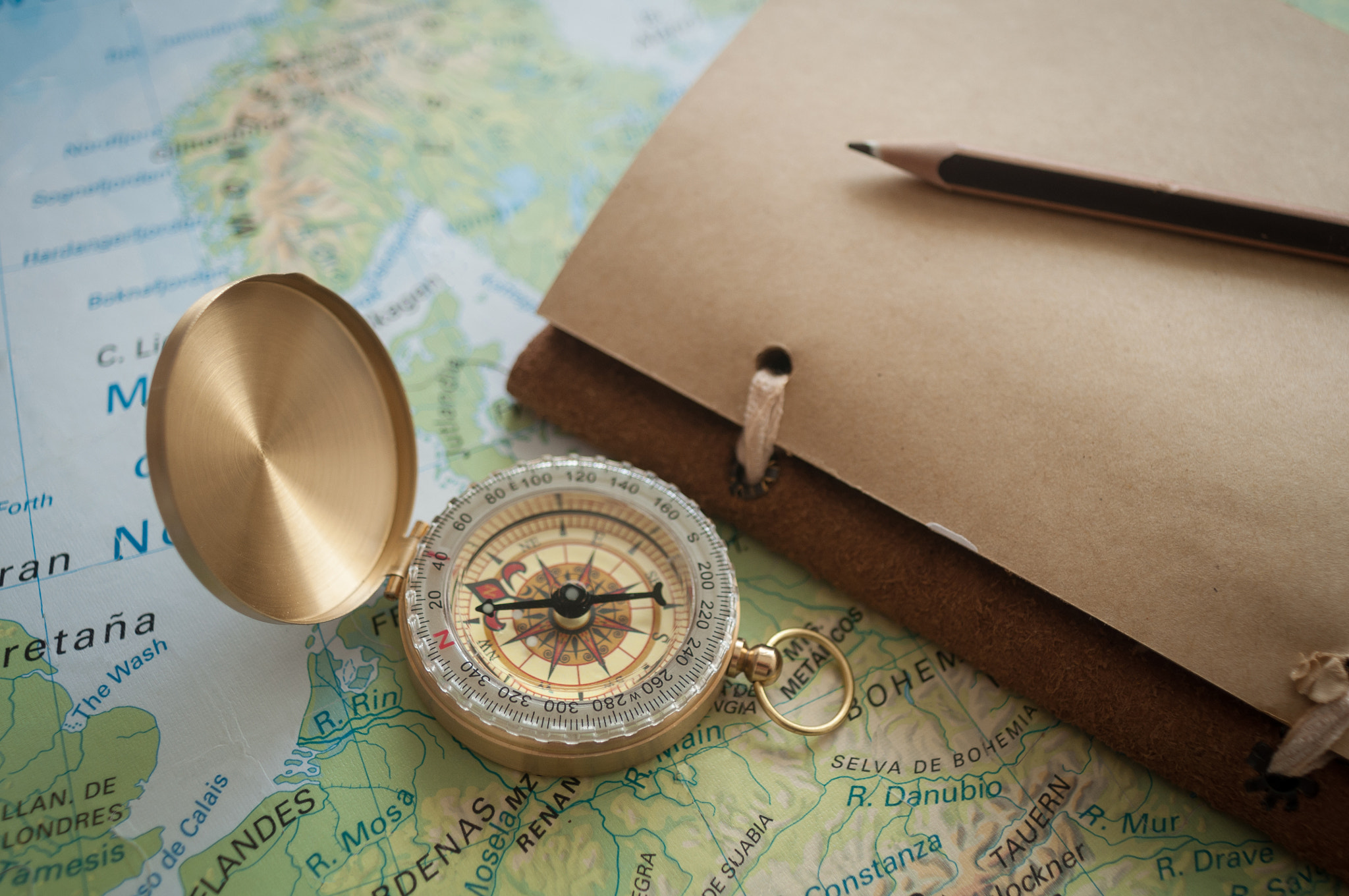 the compass on map