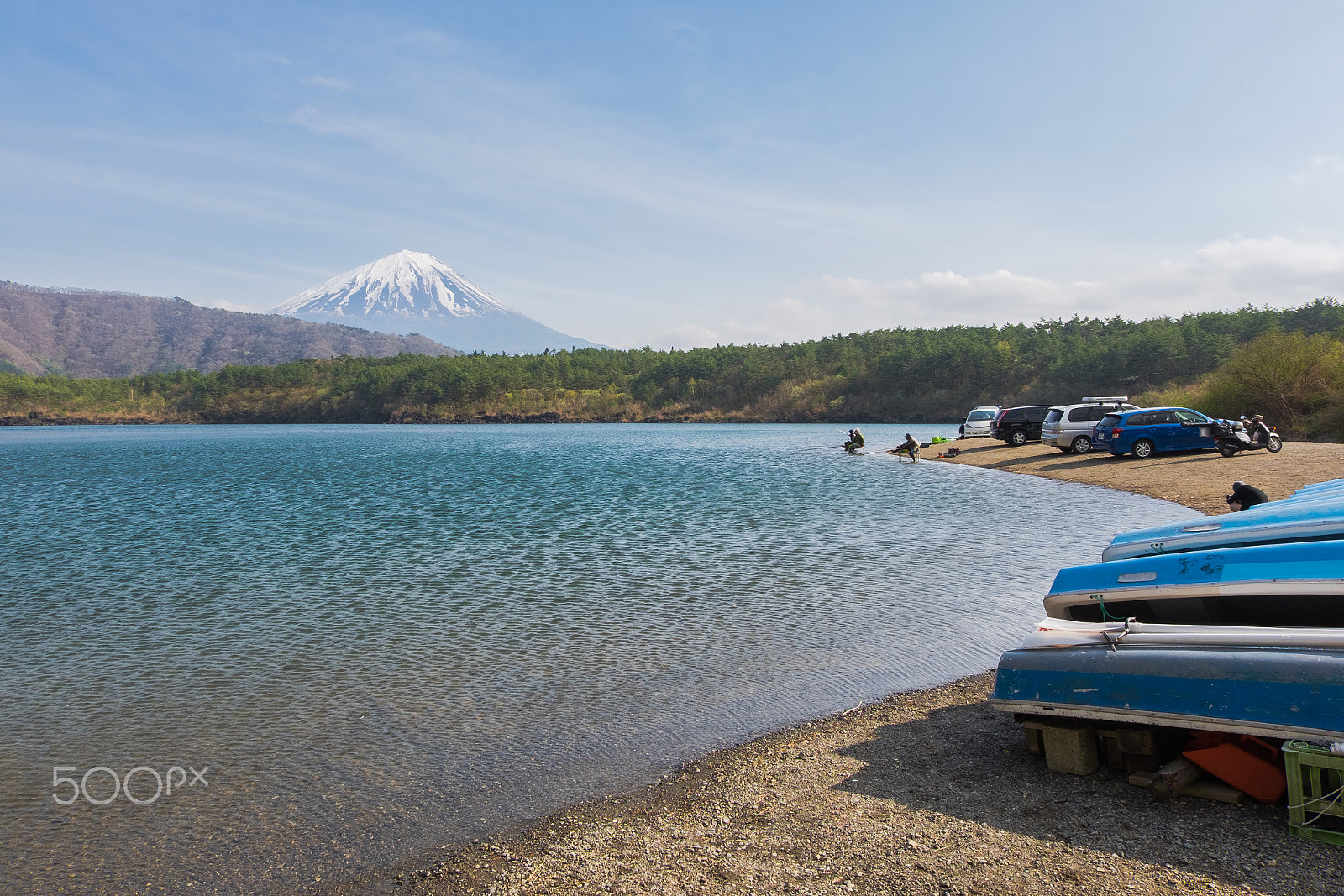 Fujifilm XC 16-50mm F3.5-5.6 OIS II sample photo. Mount fuji at lake saiko with fisherman photography