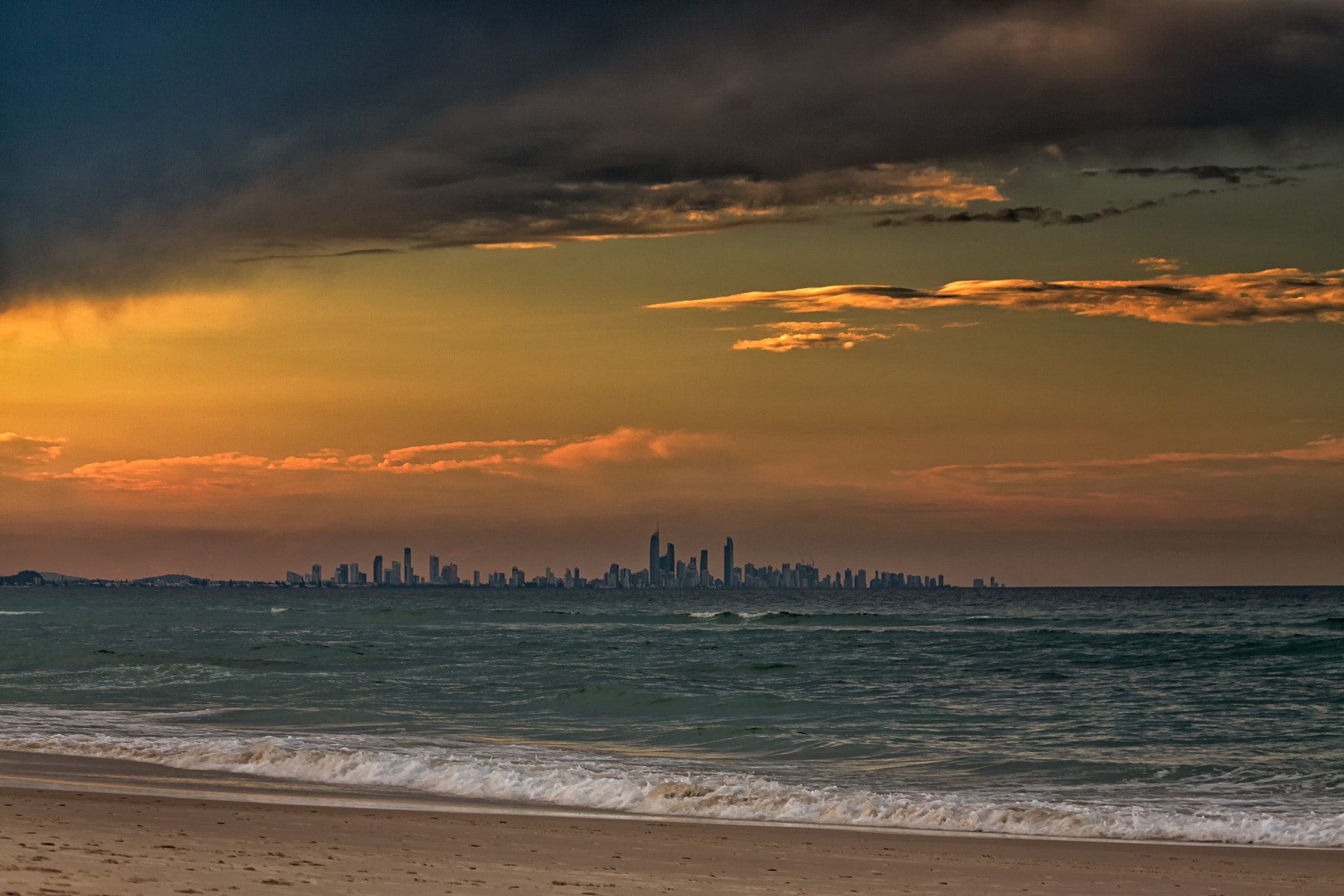 Canon EOS 50D + Canon EF 70-210mm f/4 sample photo. Gold coast city skyline from coolangatta photography