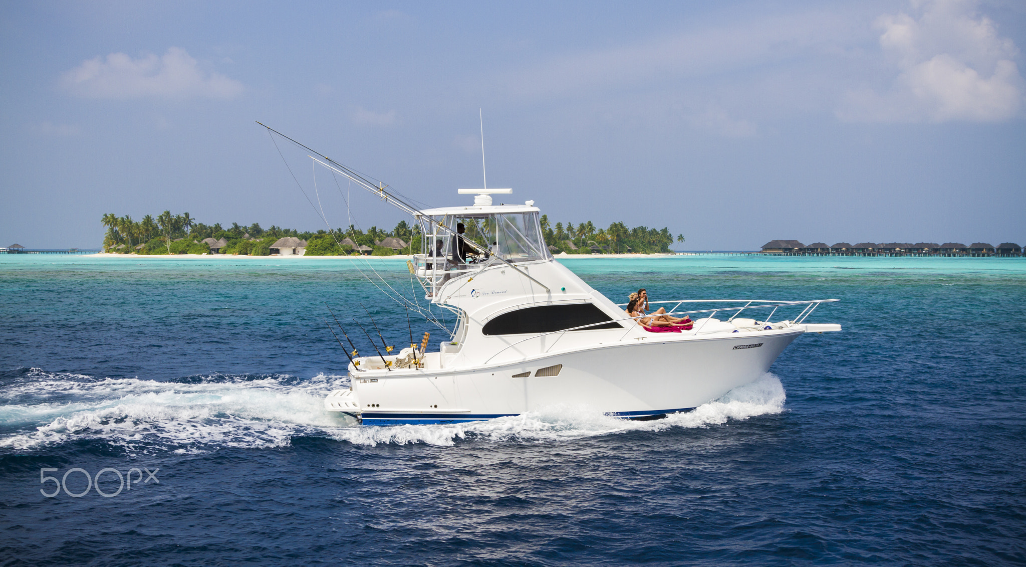 Luxury motor boat infant of Maldives resort