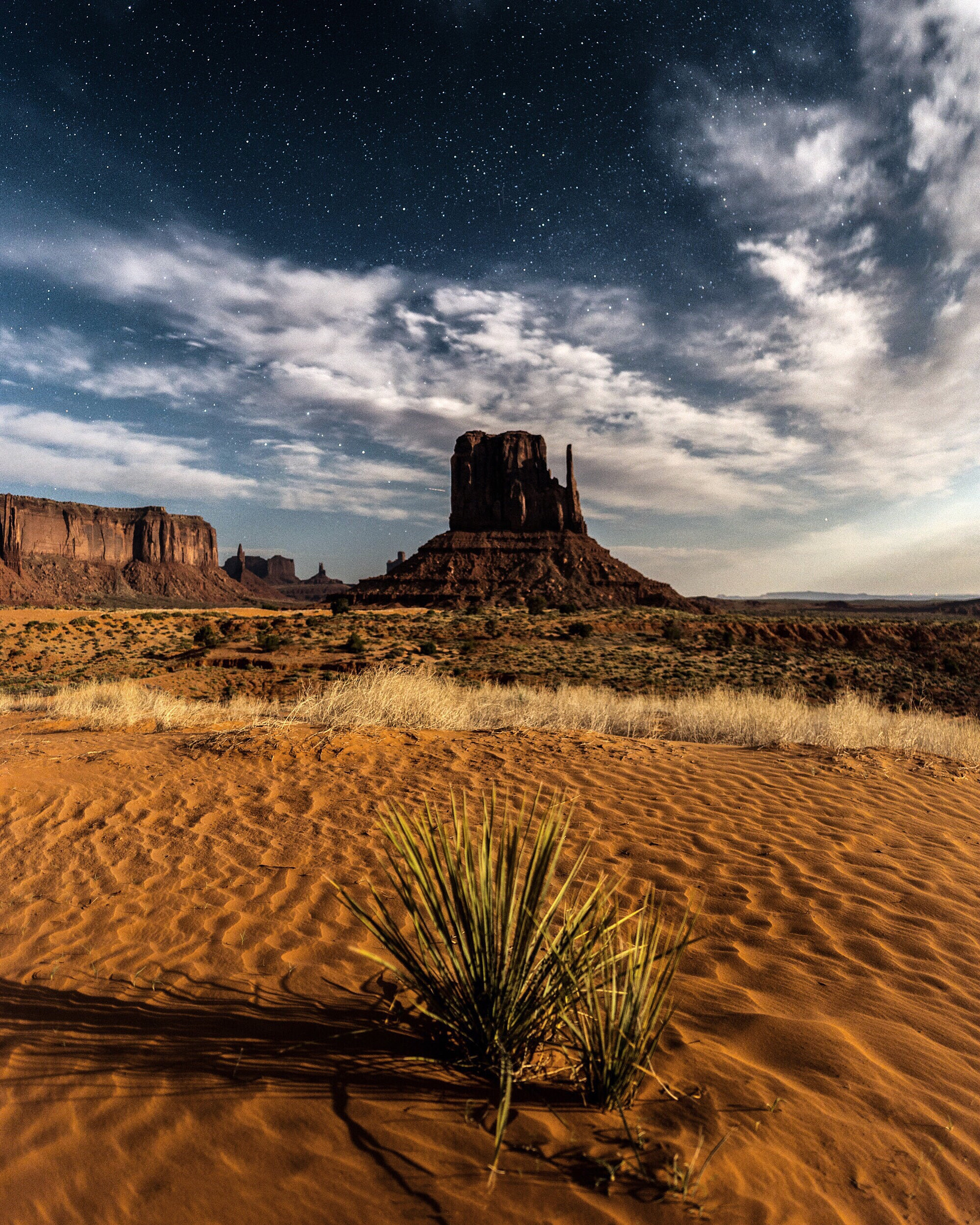 Nikon D4 + Nikon AF-S Nikkor 20mm F1.8G ED sample photo. Moonlight & monument valley. arizona. photography