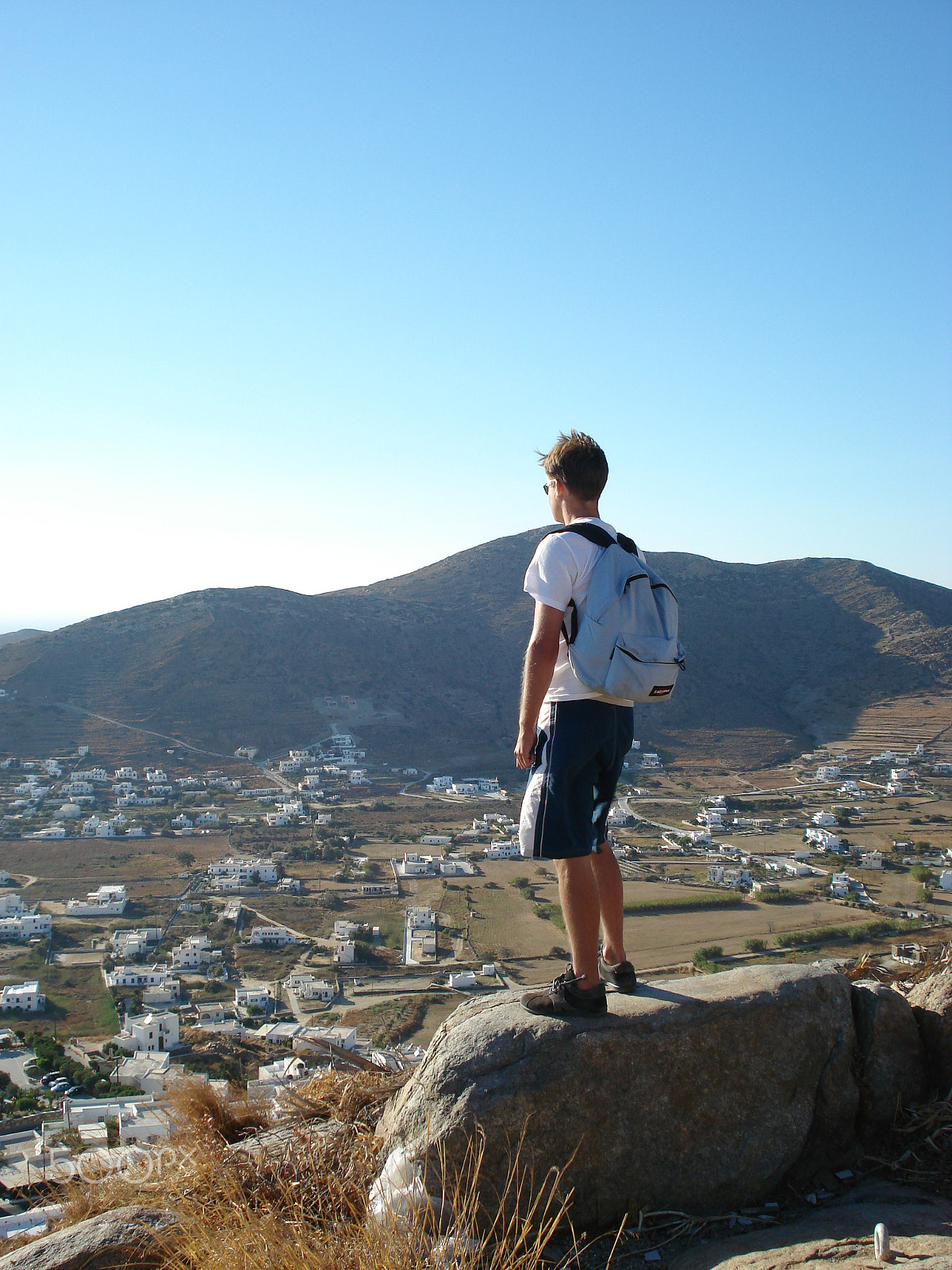 Sony DSC-W70 sample photo. Husband admiring the views at santorini photography