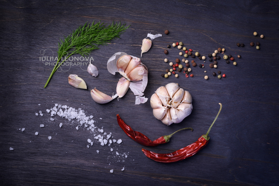 Seasoning ingredients with chili pepper and garlic