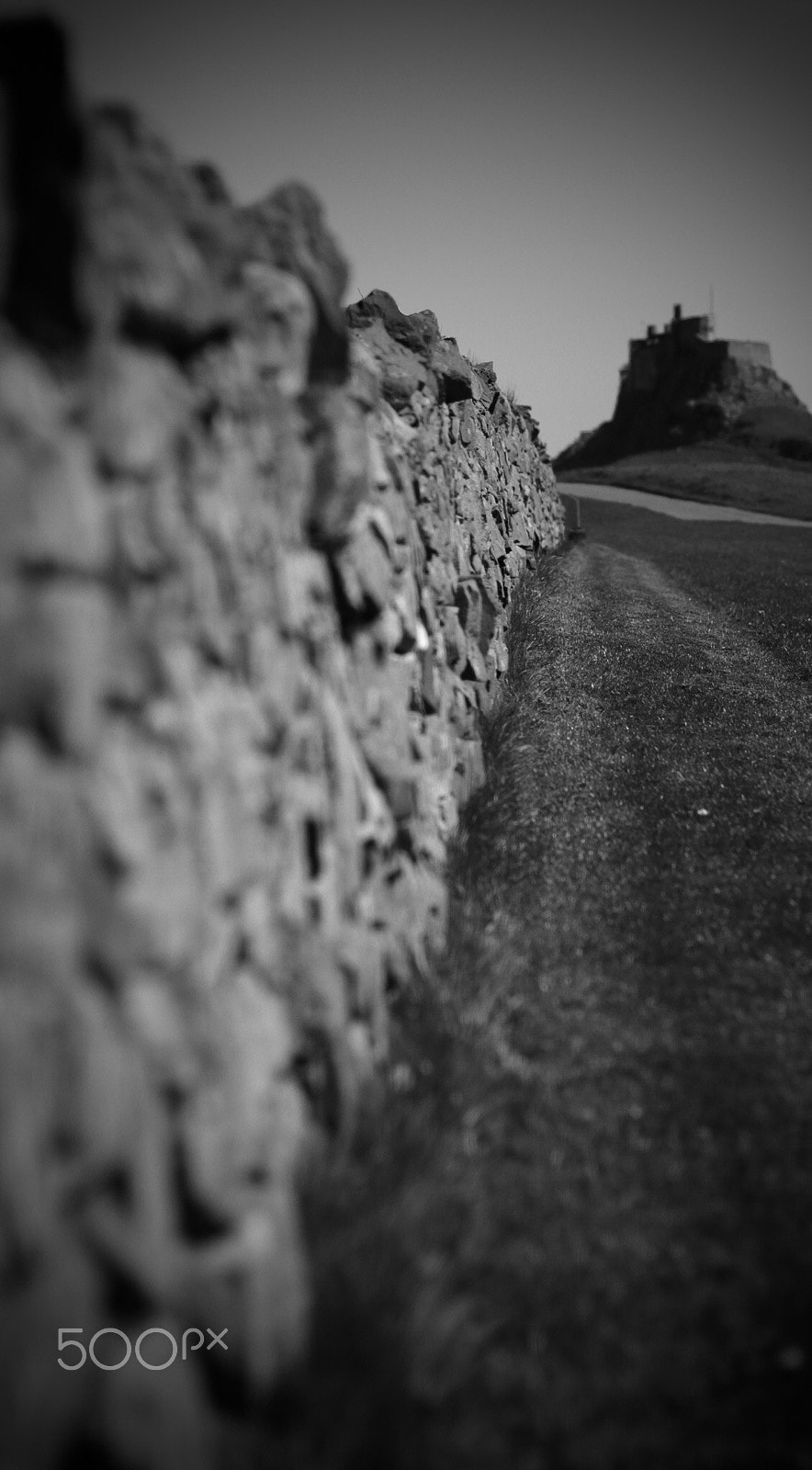 Canon EOS 750D (EOS Rebel T6i / EOS Kiss X8i) + Canon EF 50mm F1.4 USM sample photo. Lindisfarne castle with wall leading line photography