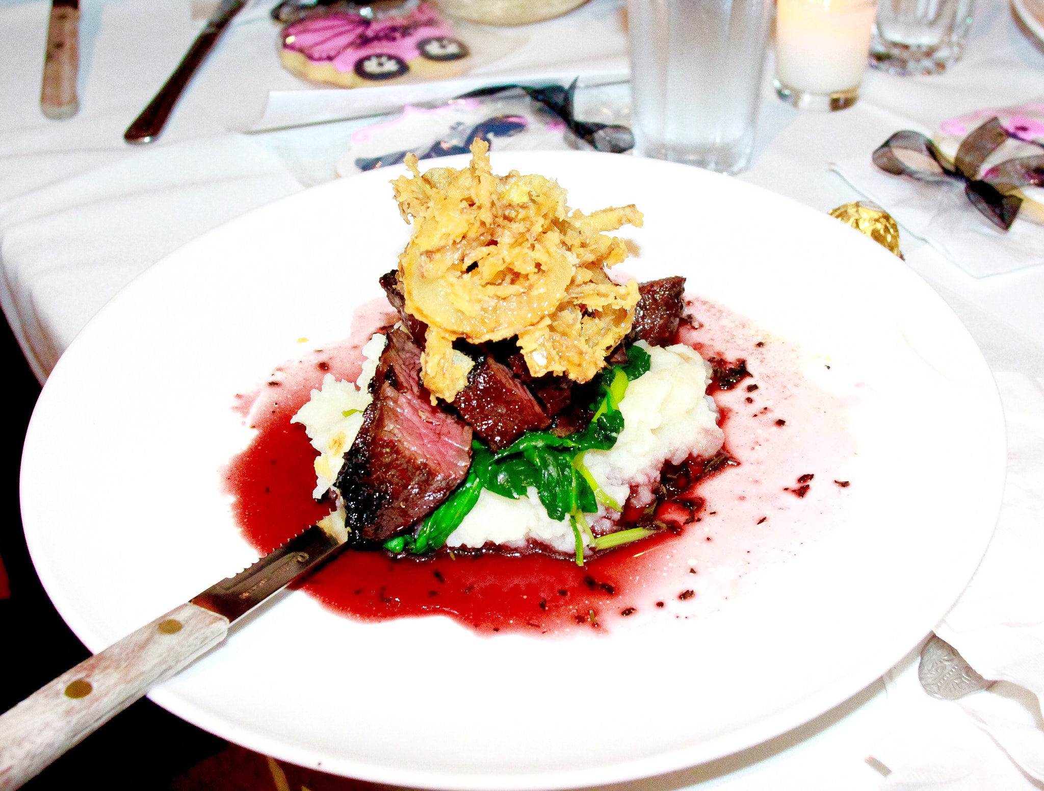 Canon EOS 60D + Canon EF 20mm F2.8 USM sample photo. Sirloin steak with mashed potato and vegetables @ le petit café carroll  gardens, brooklyn new york. photography