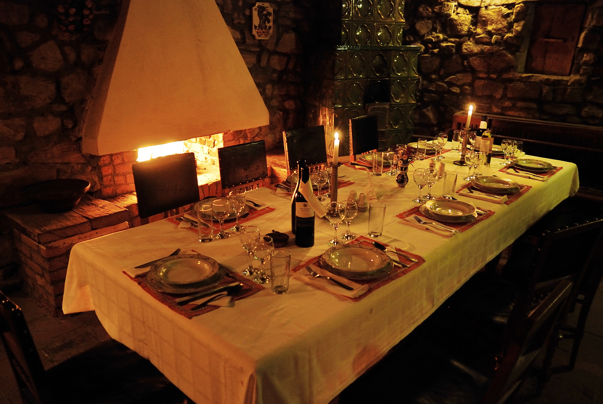 Nikon D80 + Sigma 18-50mm F2.8 EX DC Macro sample photo. Dinner table in wine cellar photography