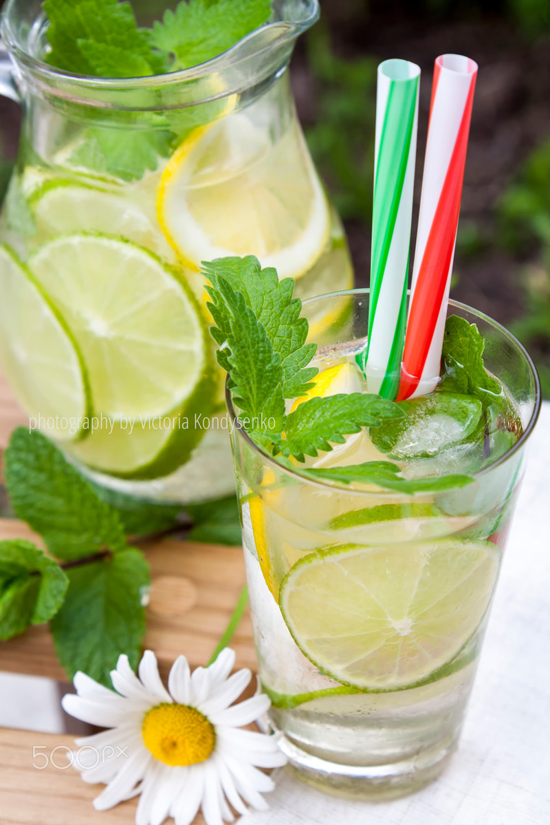 Canon EOS 1000D (EOS Digital Rebel XS / EOS Kiss F) sample photo. Cold fresh lemonade with lemon, lime and mint photography