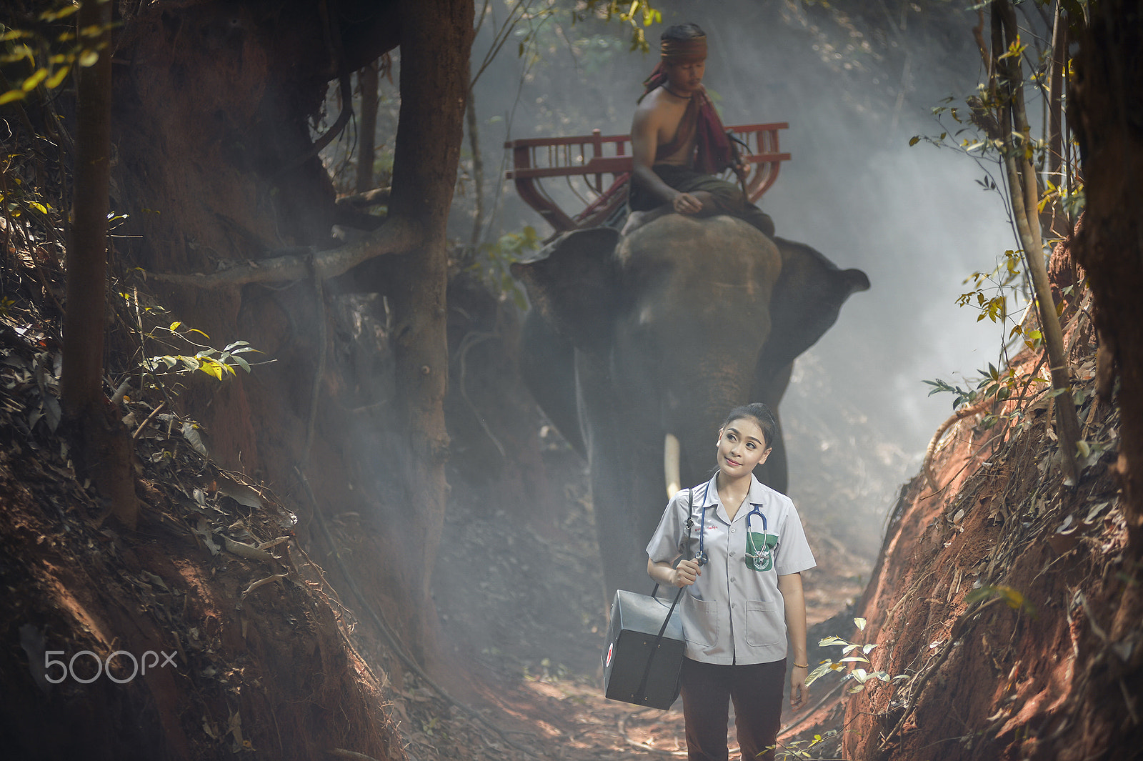 Nikon AF-Nikkor 80-200mm F2.8D ED sample photo. Nurse and elephant photography