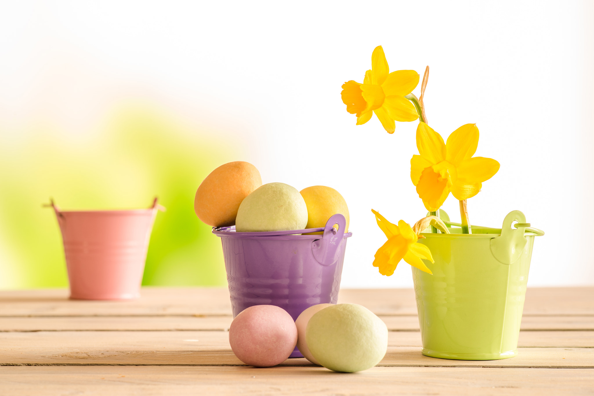 Sony a7R + Minolta AF 100mm F2.8 Macro [New] sample photo. Easter eggs in a purple bucket photography