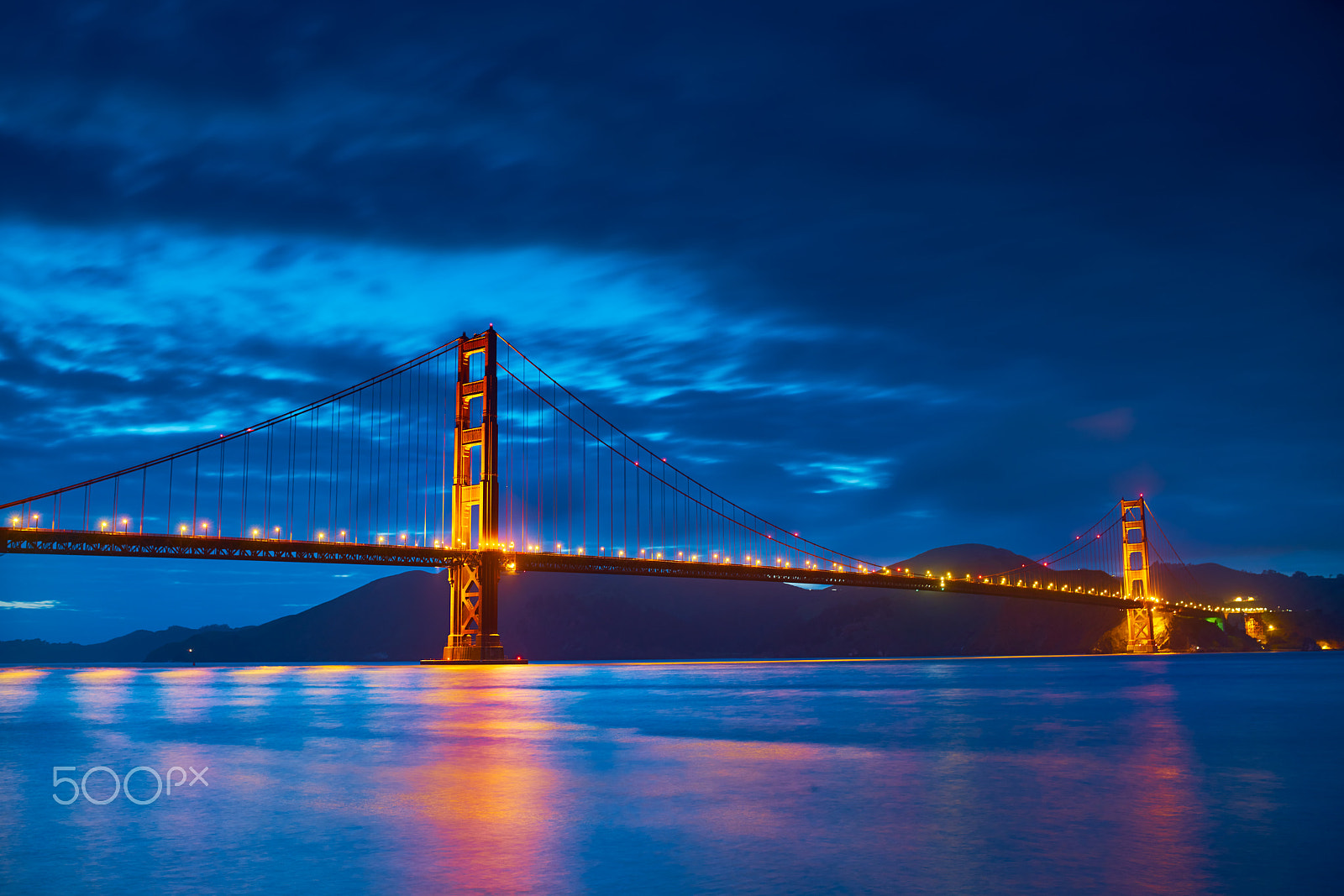 35mm F1.4 G SSM sample photo. Golden gate bridge at night lit up photography