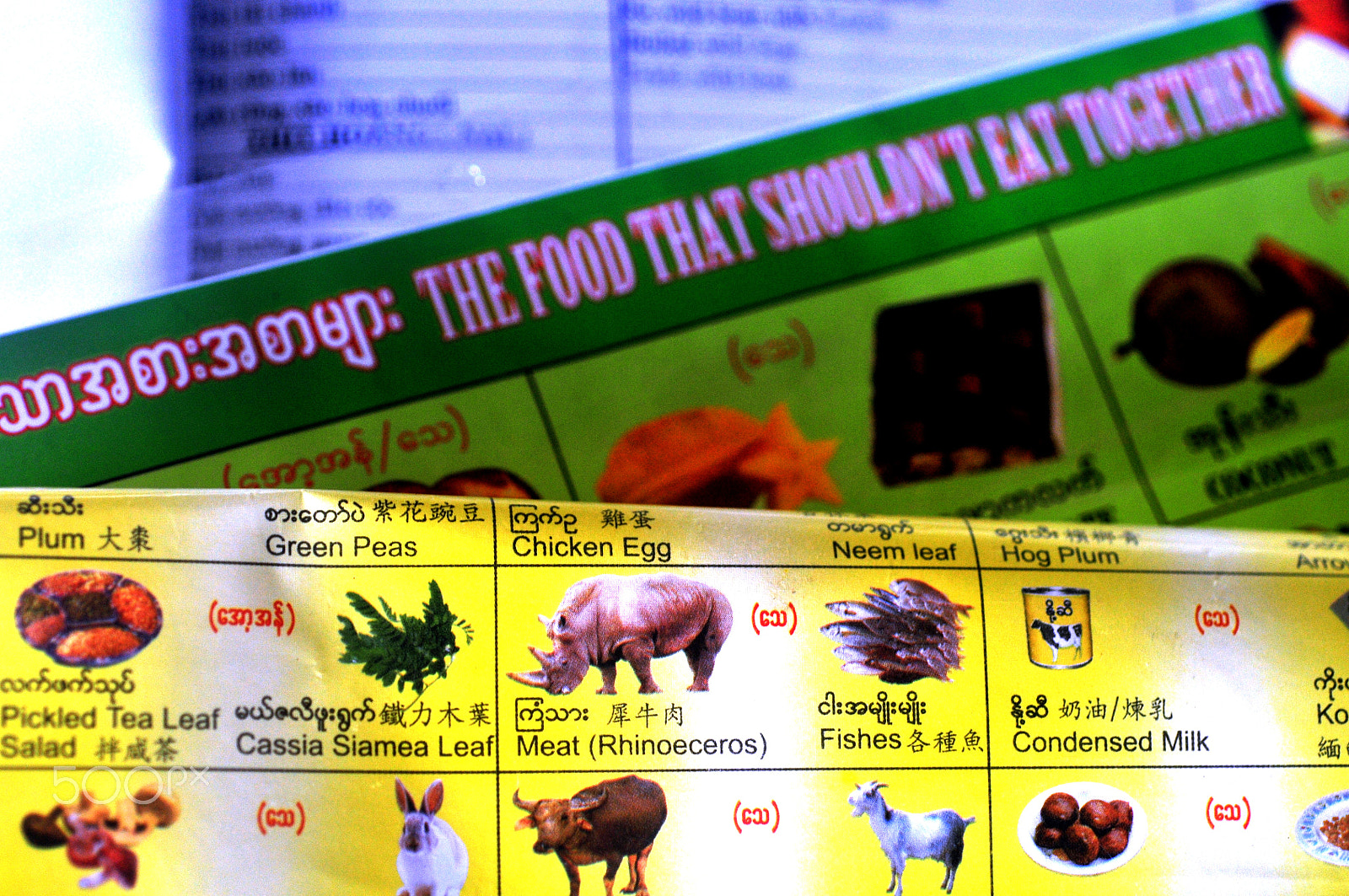 Nikon D300S + Nikon AF Micro-Nikkor 60mm F2.8D sample photo. A listing of food items which should not be consumed at the same time including rhino and fish photography