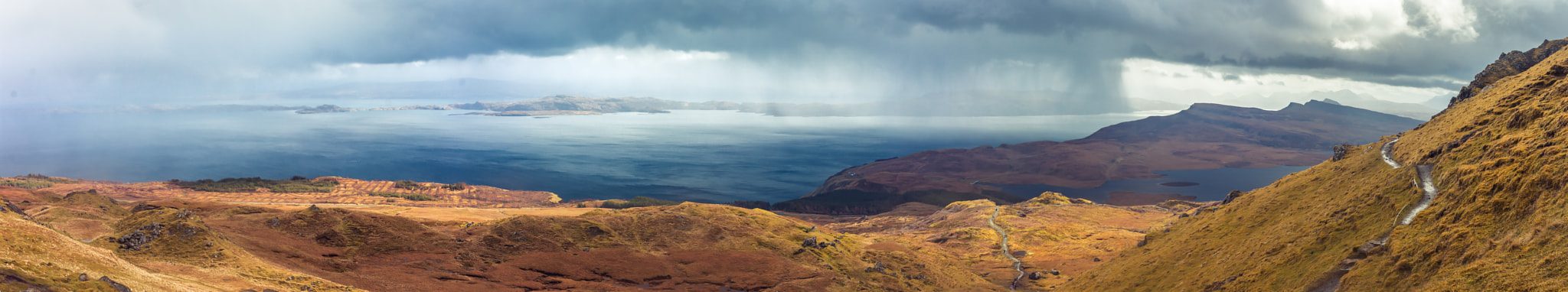 Pentax K20D sample photo. Man of storr panorama photography