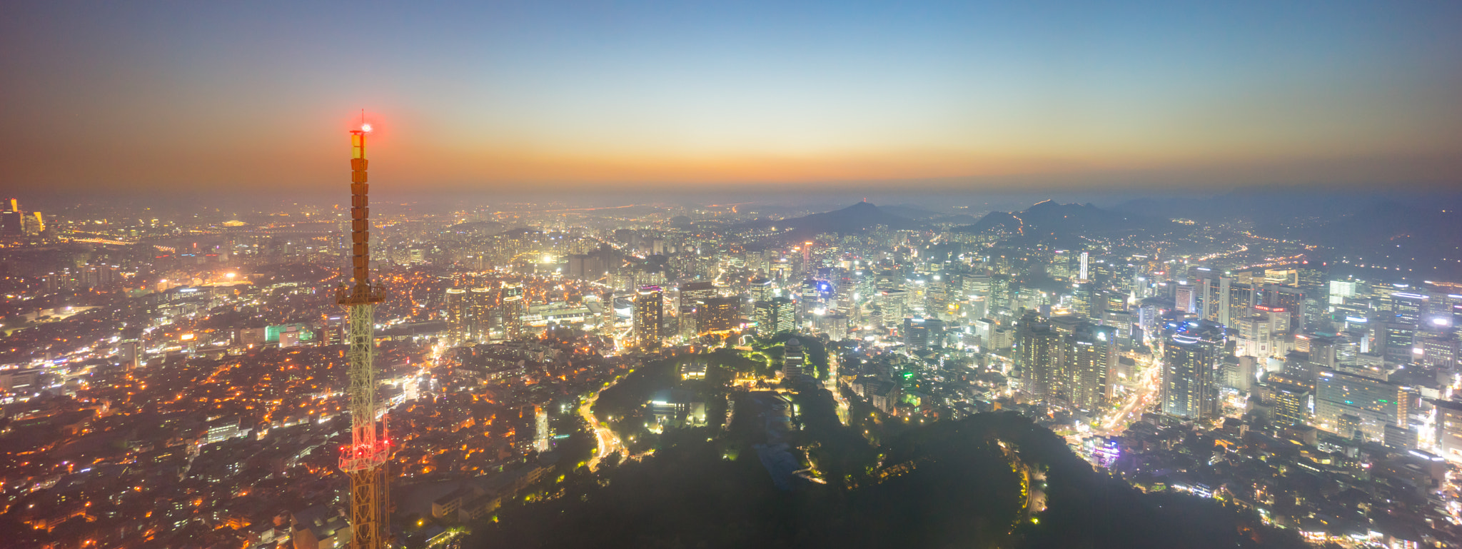 Sony a7R + Sony E 10-18mm F4 OSS sample photo. Panoramic night aerial view of seoul city photography