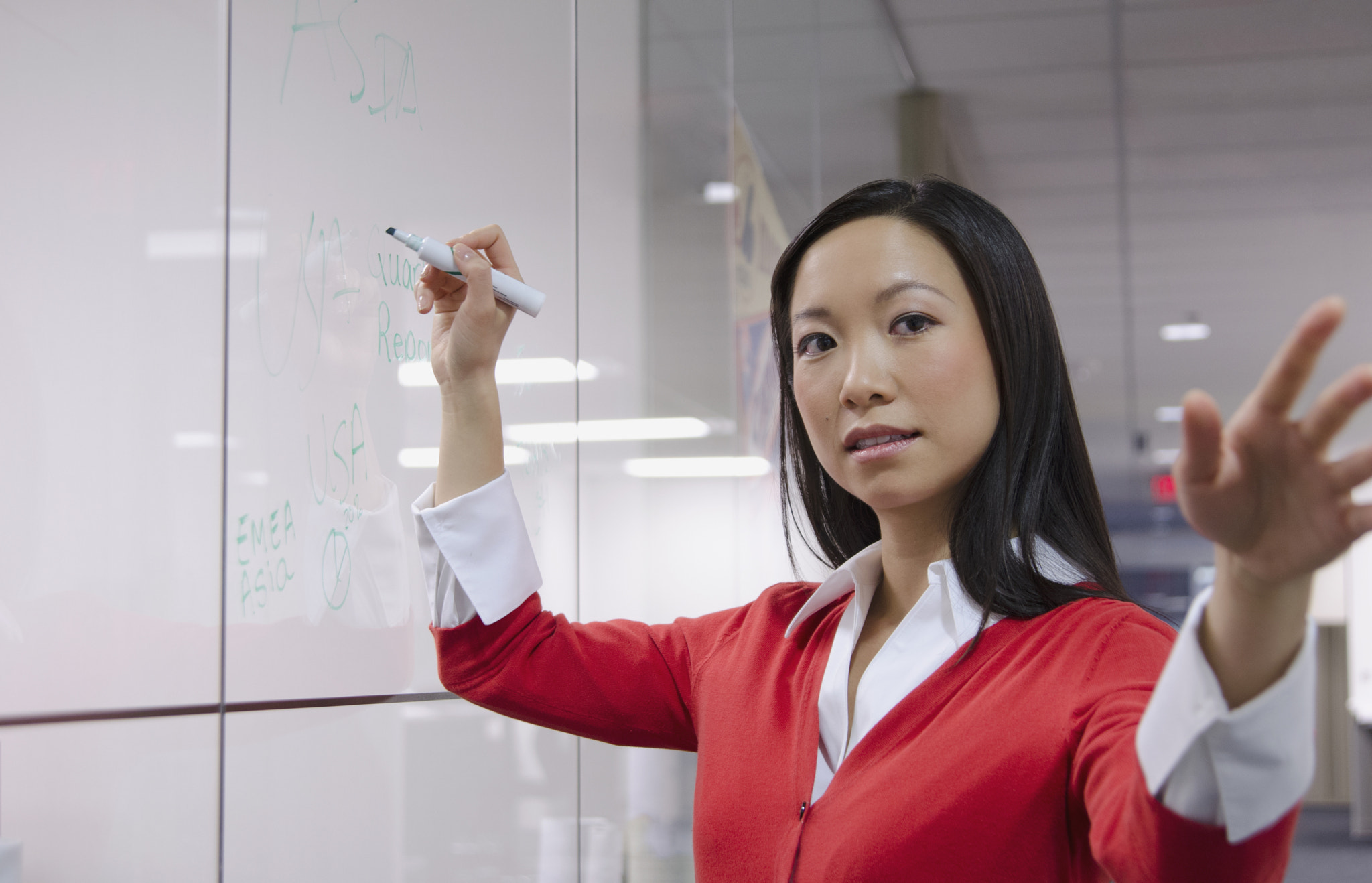 young business woman at whiteboard