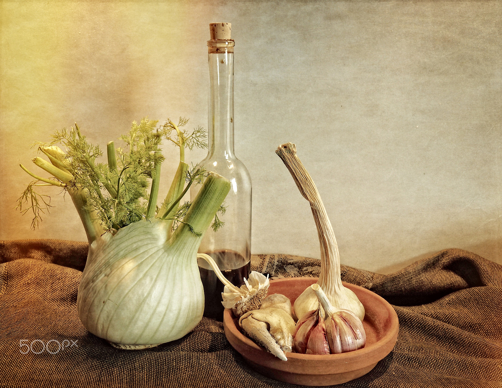 Olympus M.Zuiko Digital ED 14-150mm F4-5.6 sample photo. Still life with garlic and fennel photography