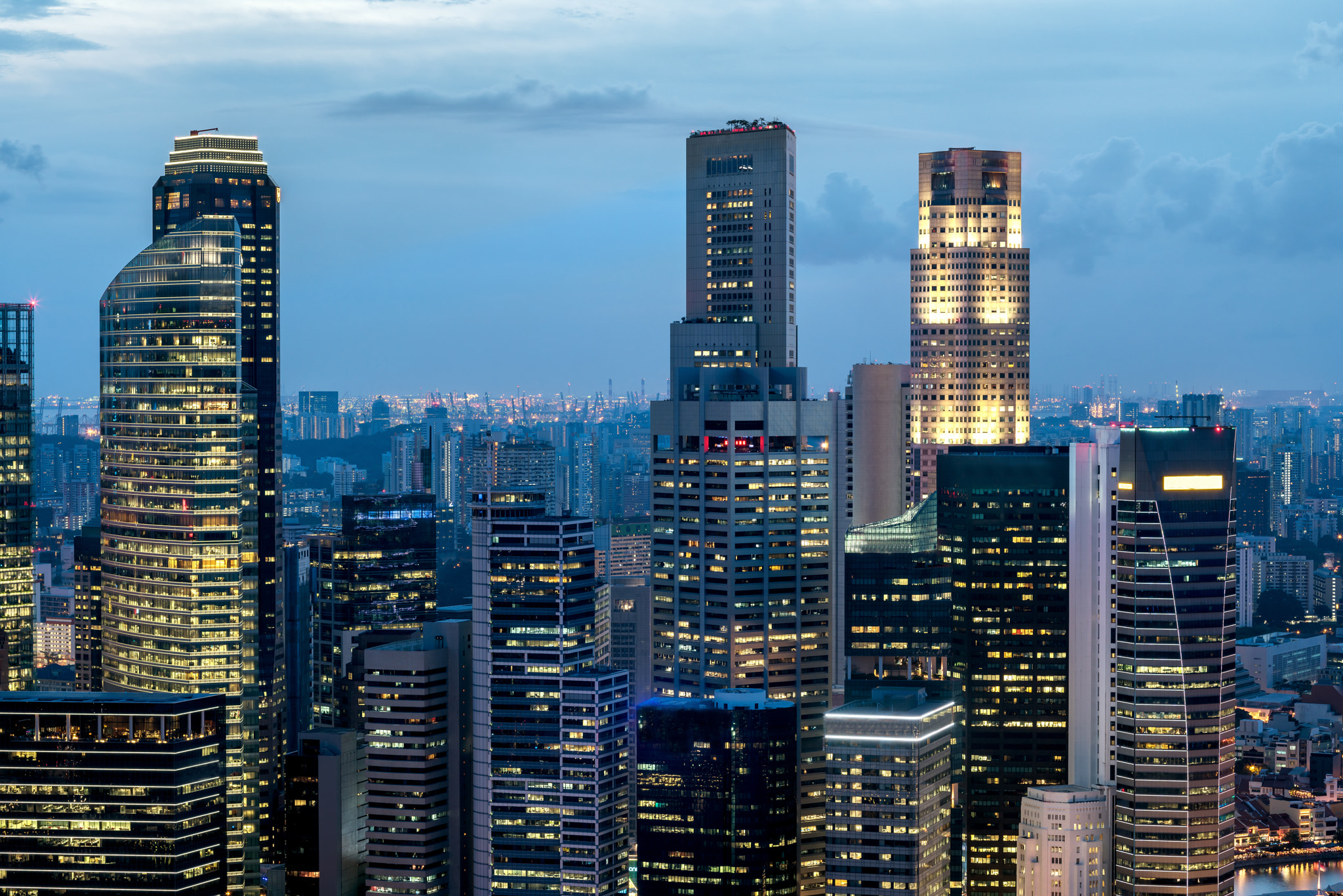 Sony a7R II + Canon EF 85mm F1.2L II USM sample photo. Panoramic view of singapore at dusk photography