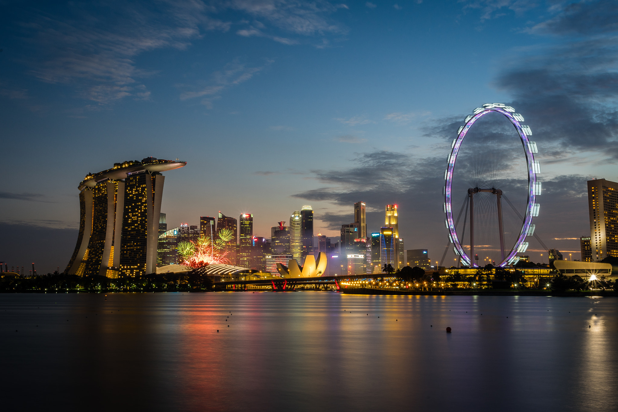 Sony a7 II + Canon EF 17-40mm F4L USM sample photo. Singapore cityscape at dusk photography