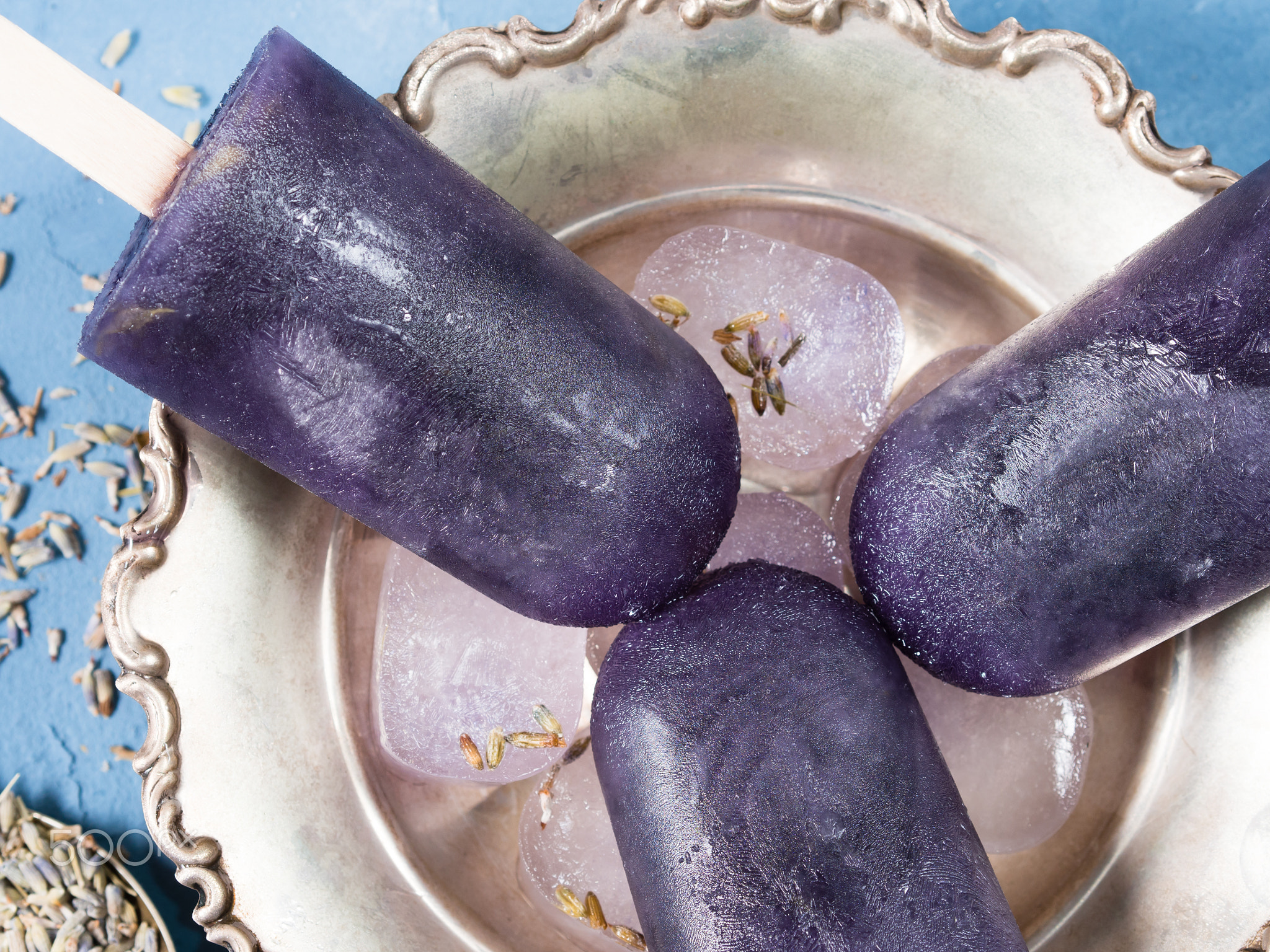 Lavender popsicles in a bowl