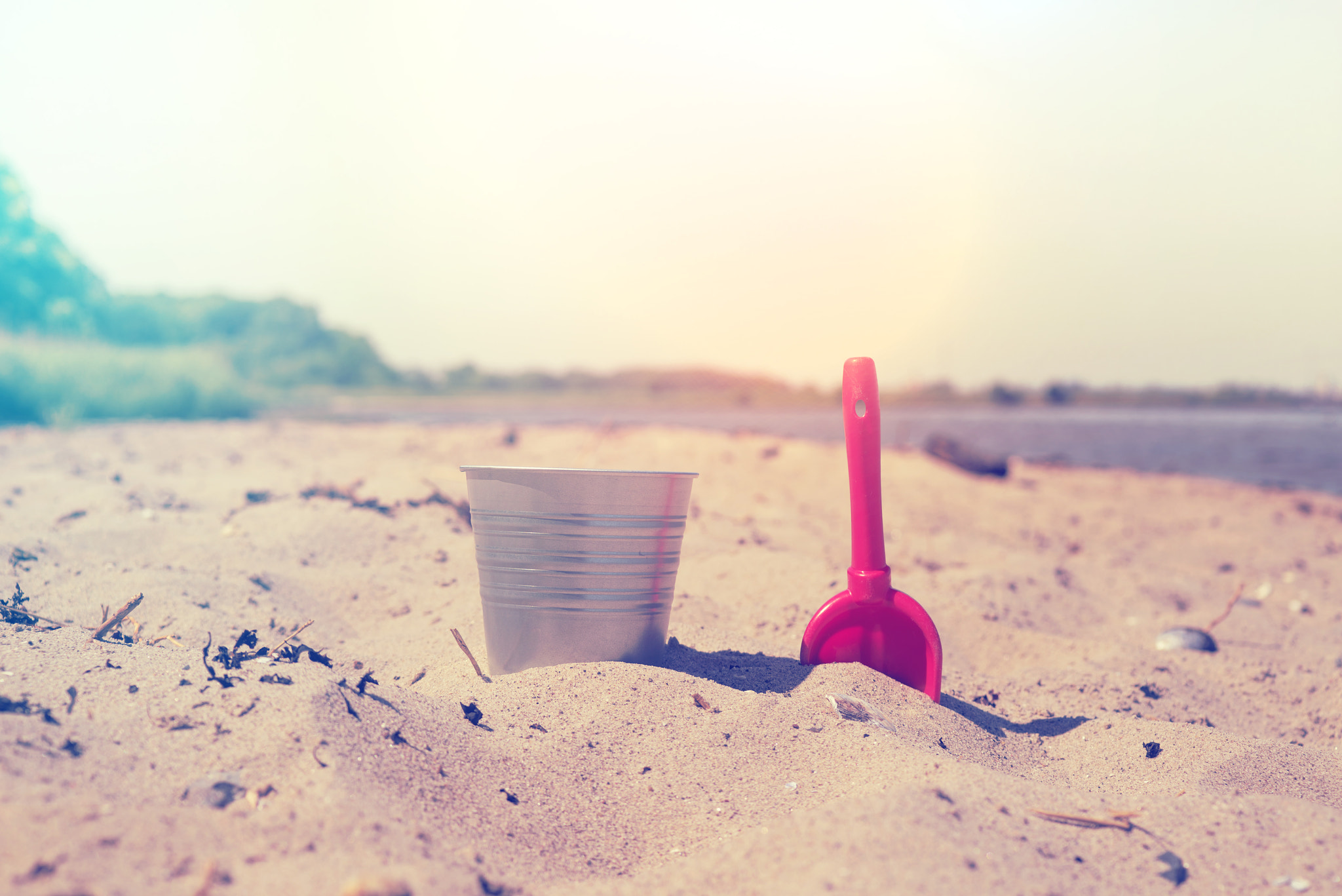 Sony a7R + Sony 50mm F1.4 sample photo. Bucket and showel at a beach photography