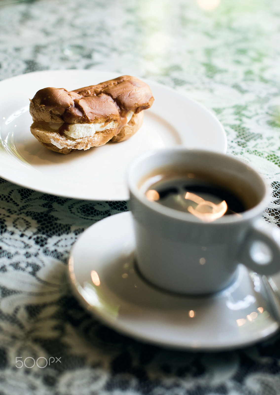 Sony SLT-A57 + Sigma 50mm F1.4 EX DG HSM sample photo. Eclair and a cup of coffee photography